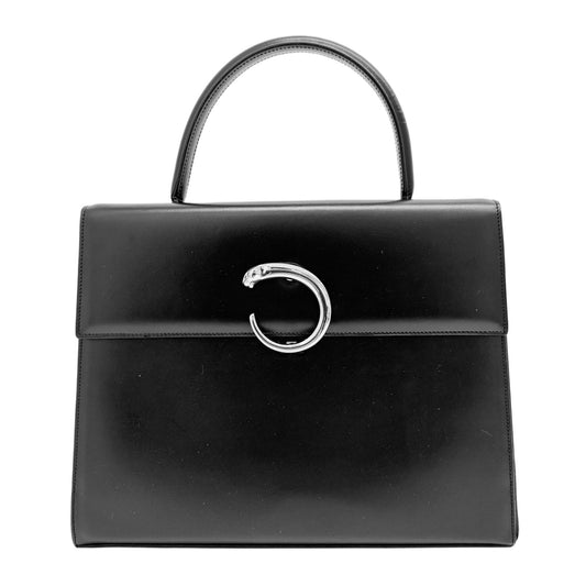 Panthere Black Leather Hand Bag