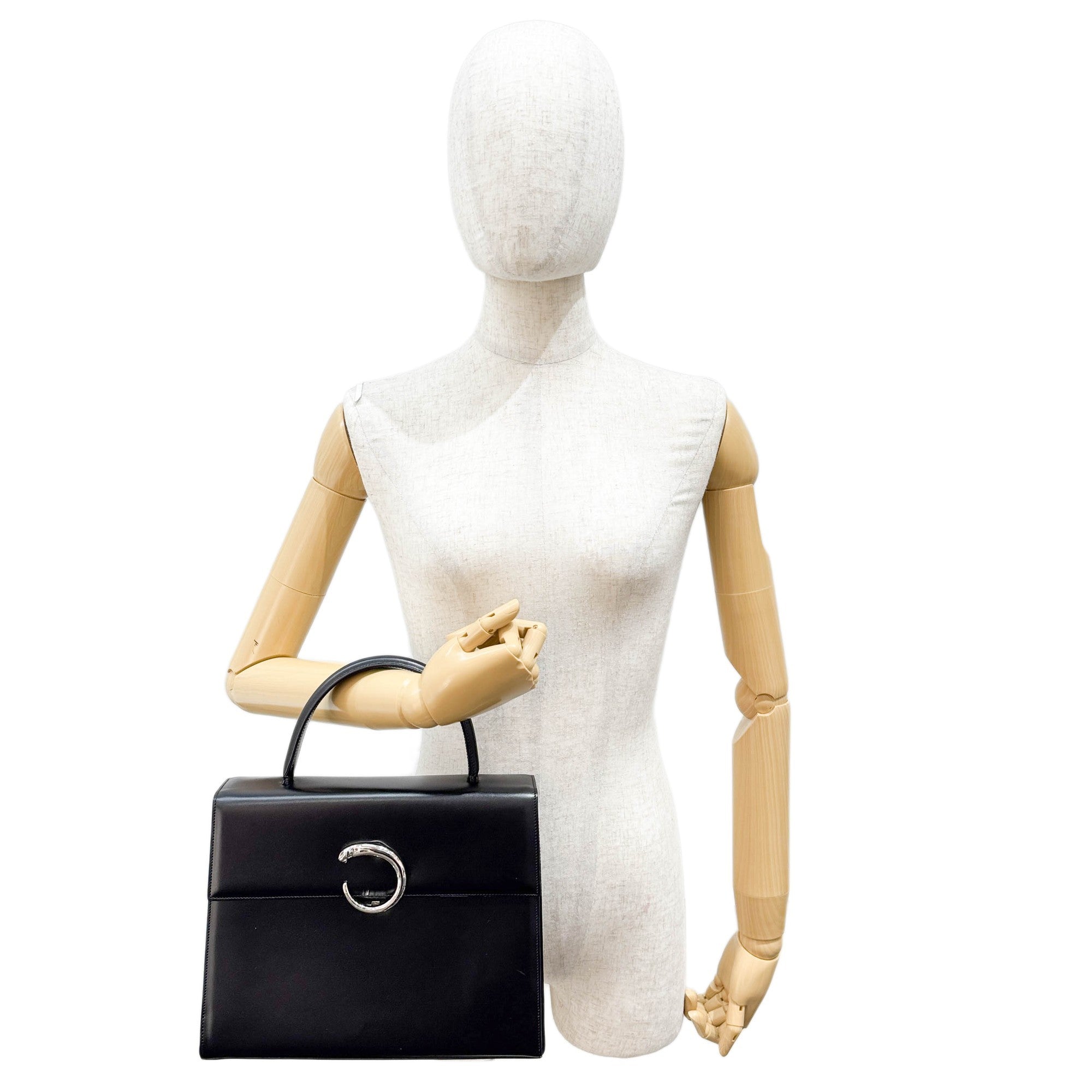 Panthere Black Leather Hand Bag