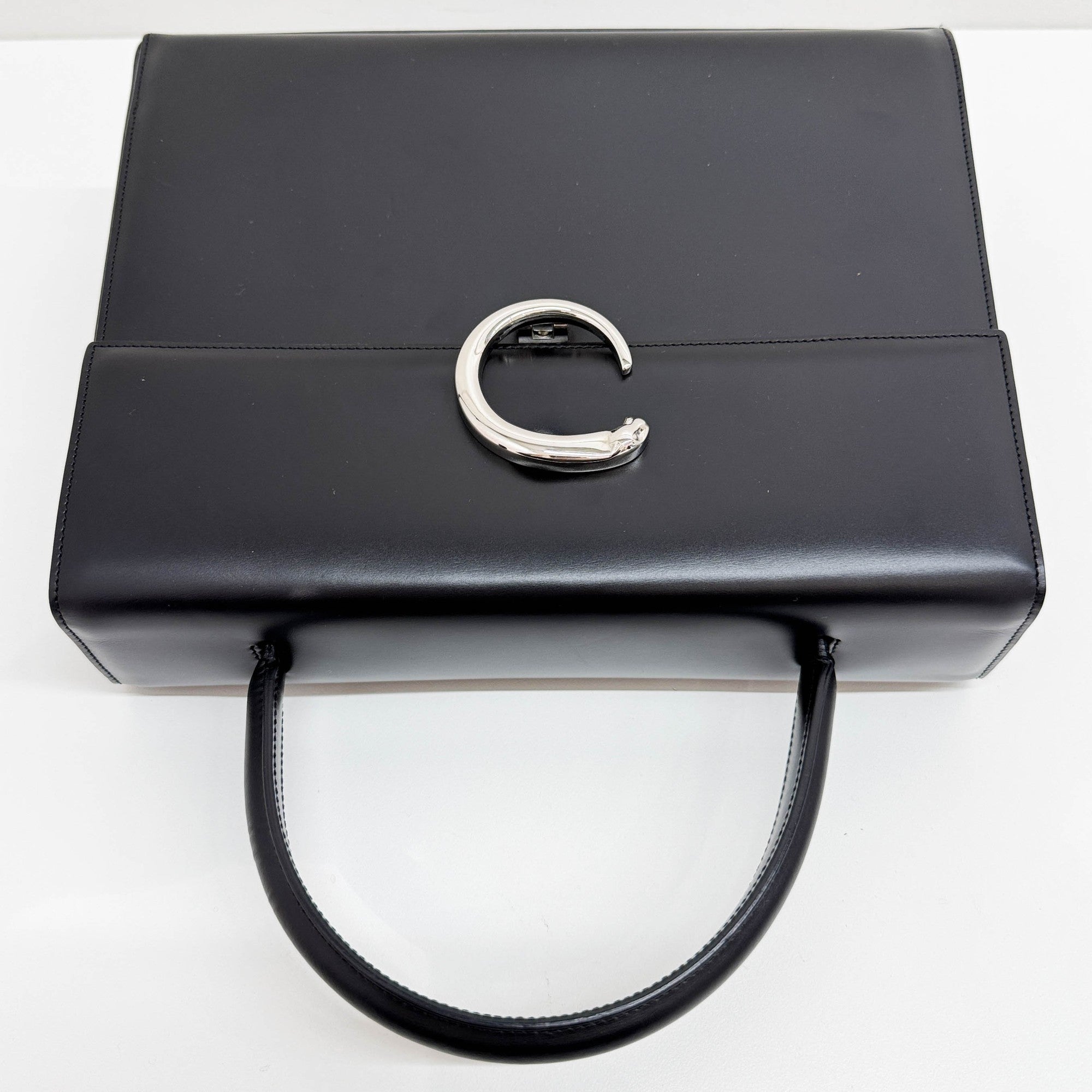 Panthere Black Leather Hand Bag