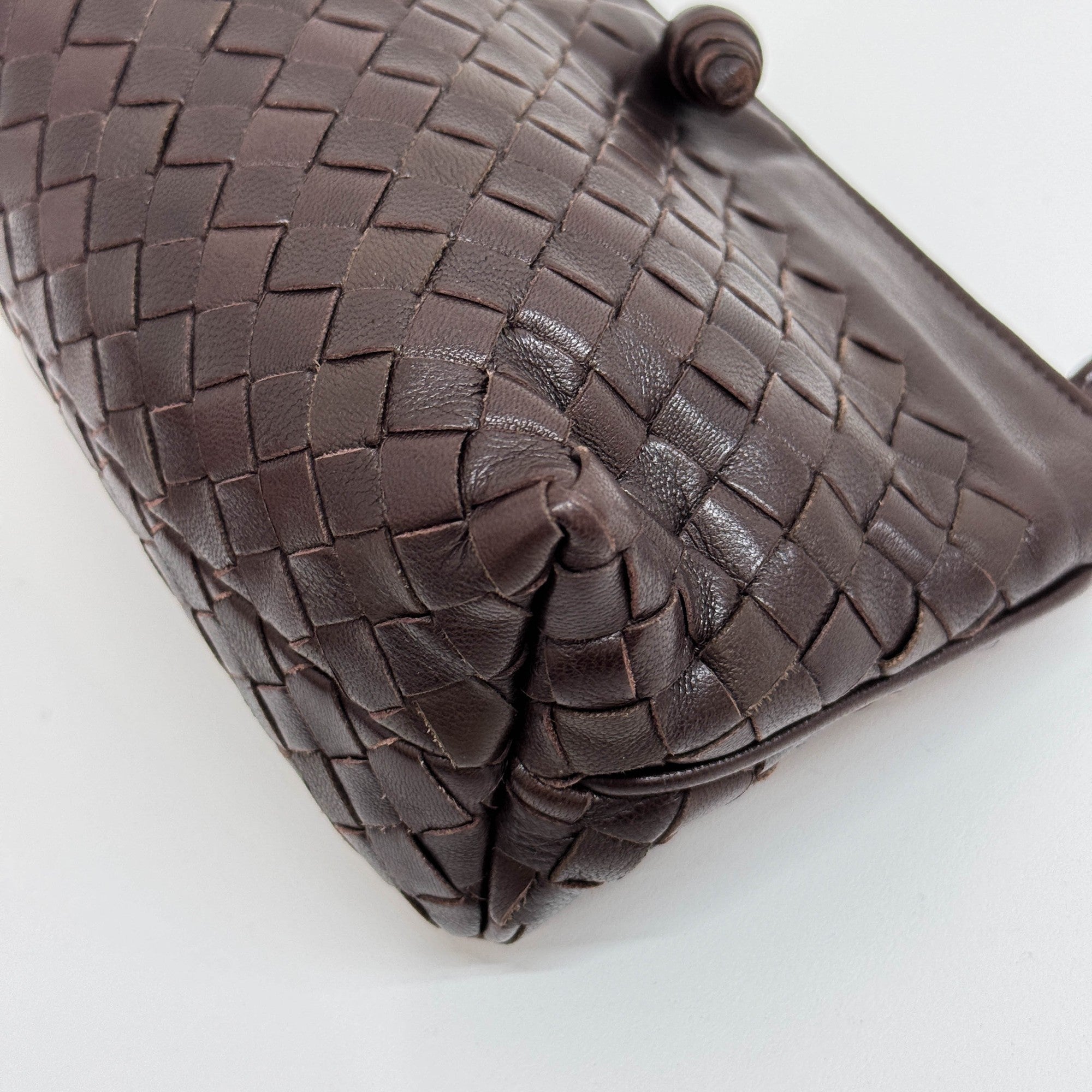 Intrecciato Brown Leather Shoulder Bag