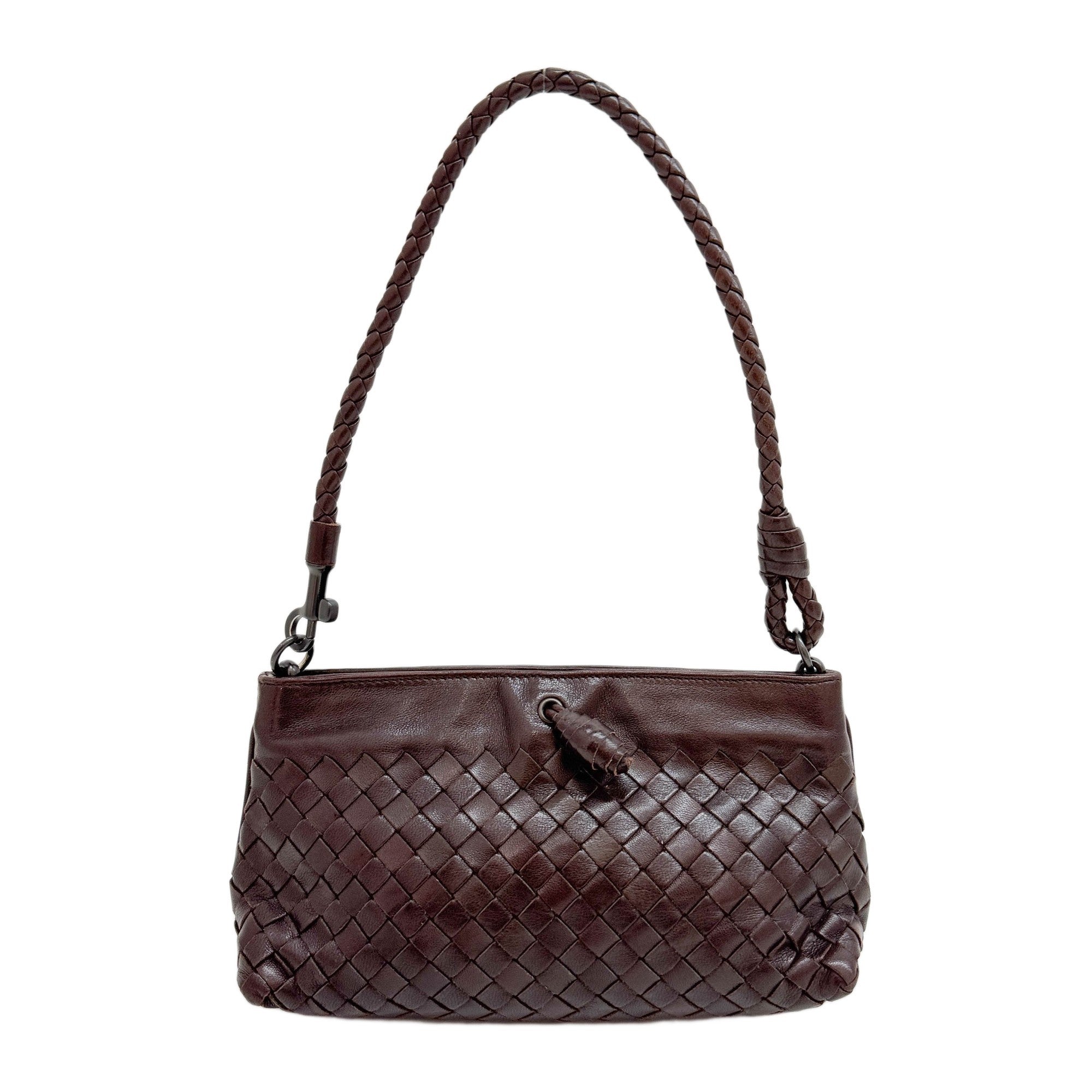 Intrecciato Brown Leather Shoulder Bag