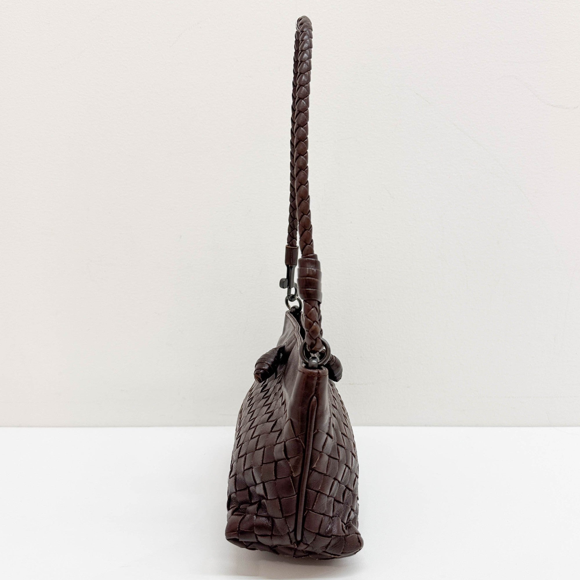 Intrecciato Brown Leather Shoulder Bag