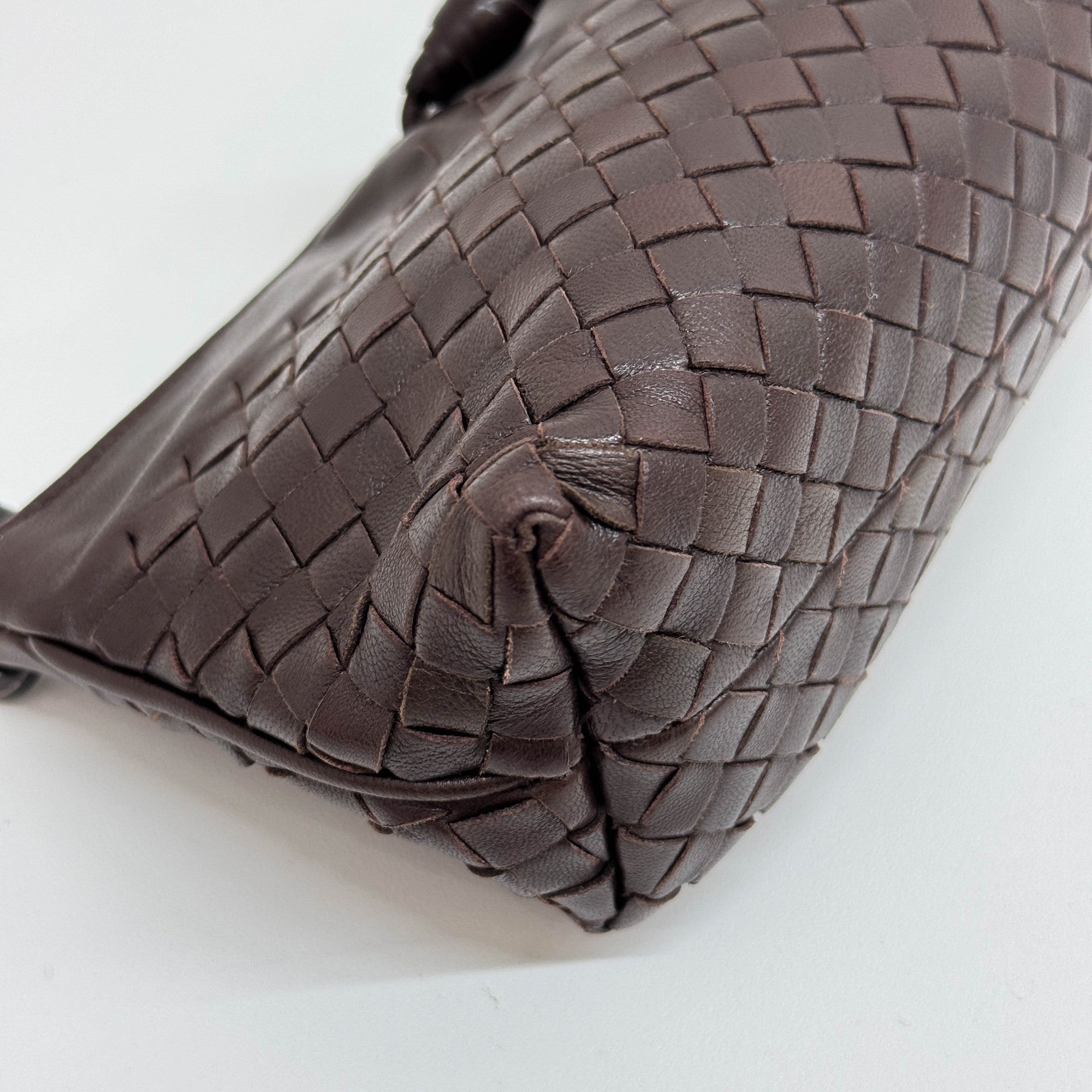 Intrecciato Brown Leather Shoulder Bag