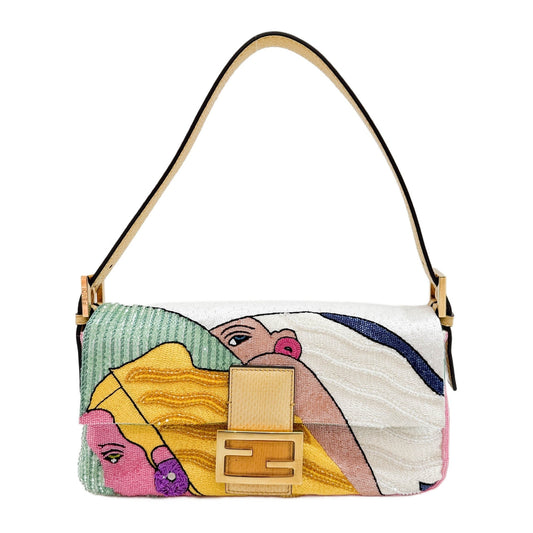 Baguette Antonio Lopez Beaded Embroidery Multicolor Satin Shoulder Bag