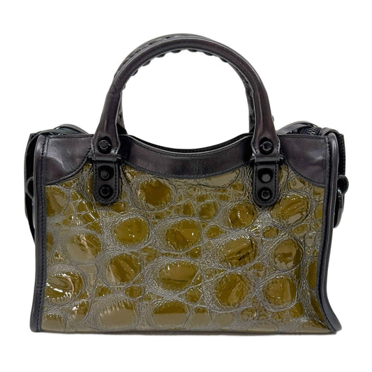 Mini City Olive Alligator Embossed Leather Two Way Bag