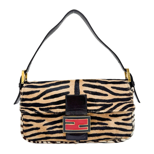 Baguete Tan Tiger Print Pony Hair Shoulder Bag