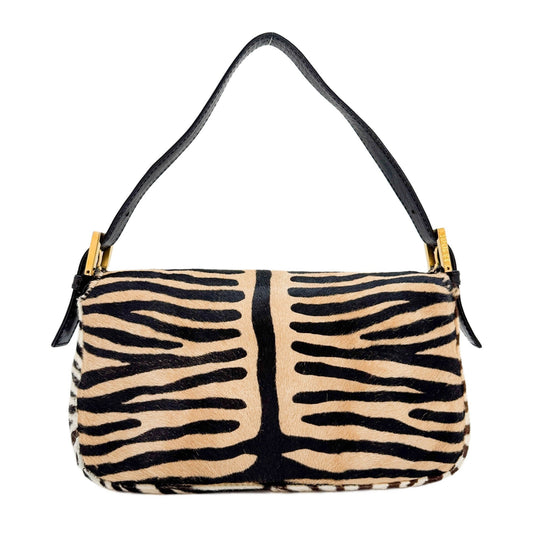 Baguete Tan Tiger Print Pony Hair Shoulder Bag