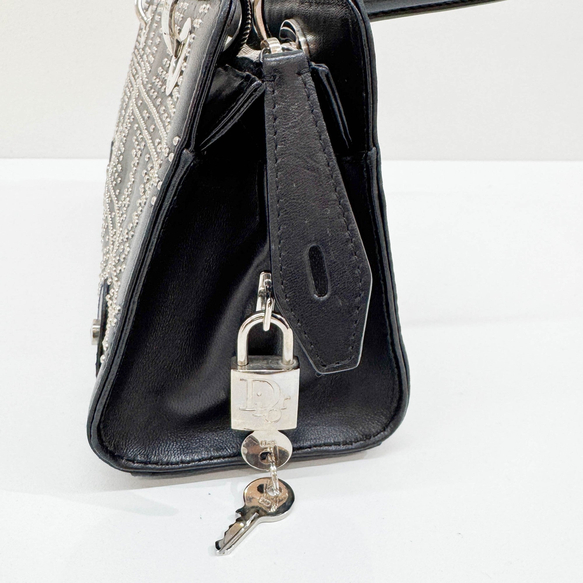 Lady Dior East West Black Leather Shoulder Bag