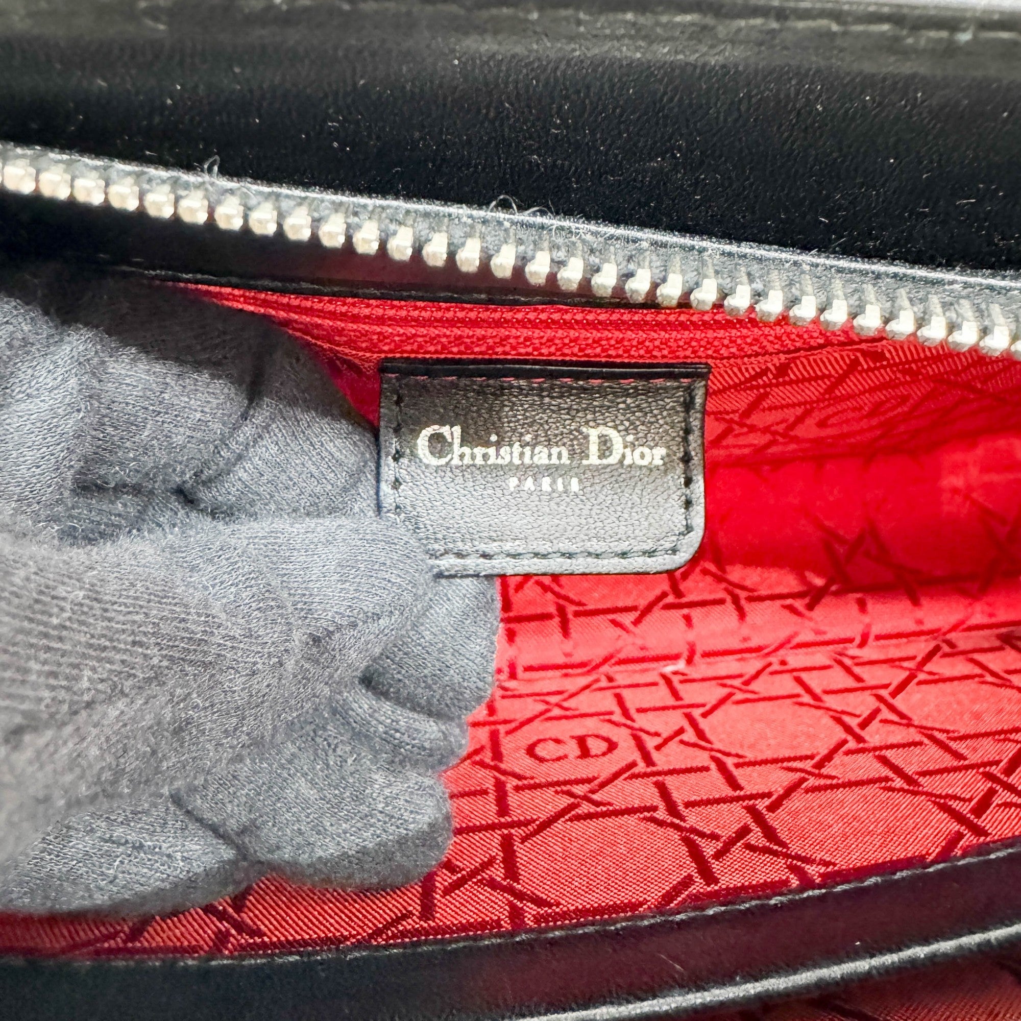 Lady Dior East West Black Leather Shoulder Bag