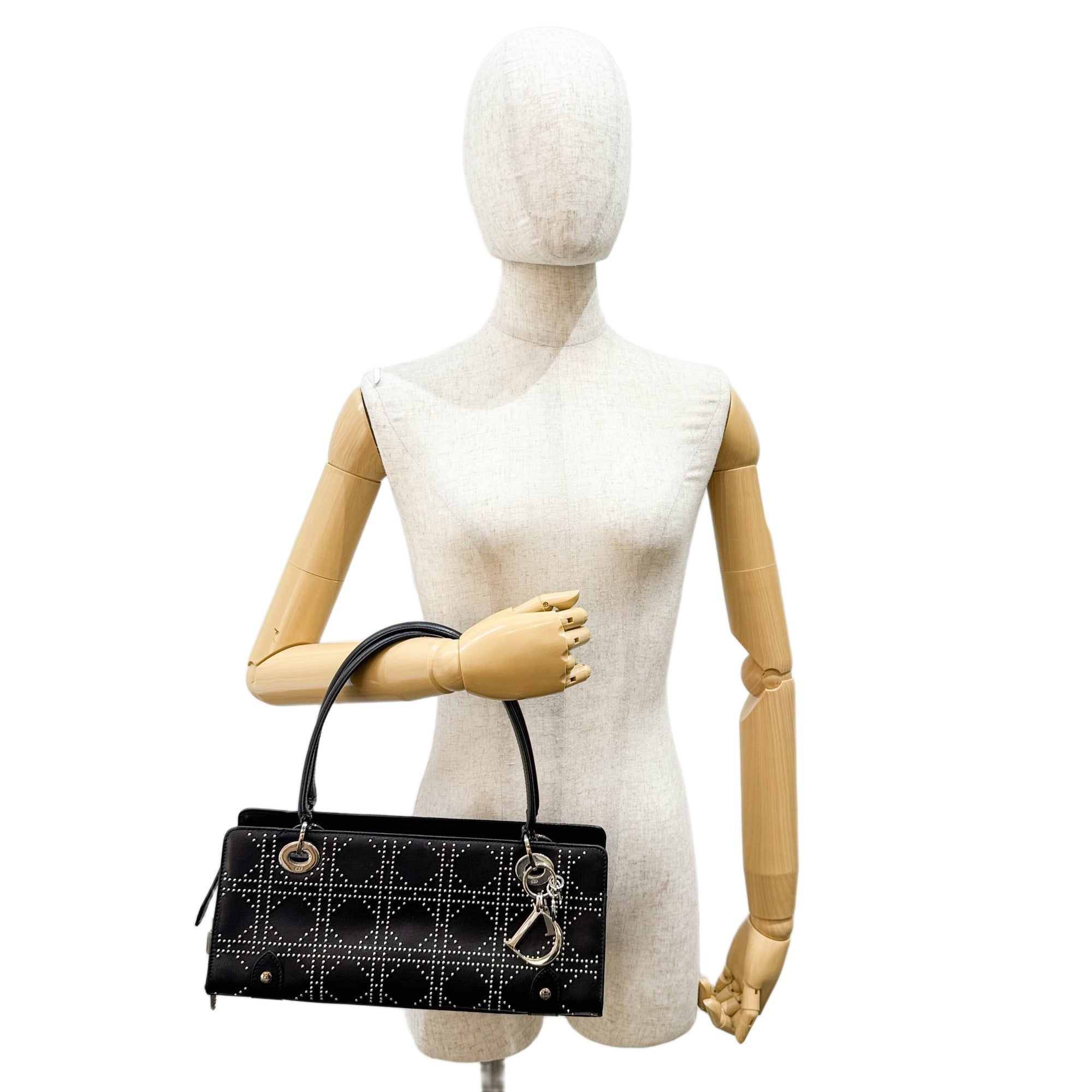 Lady Dior East West Black Leather Shoulder Bag
