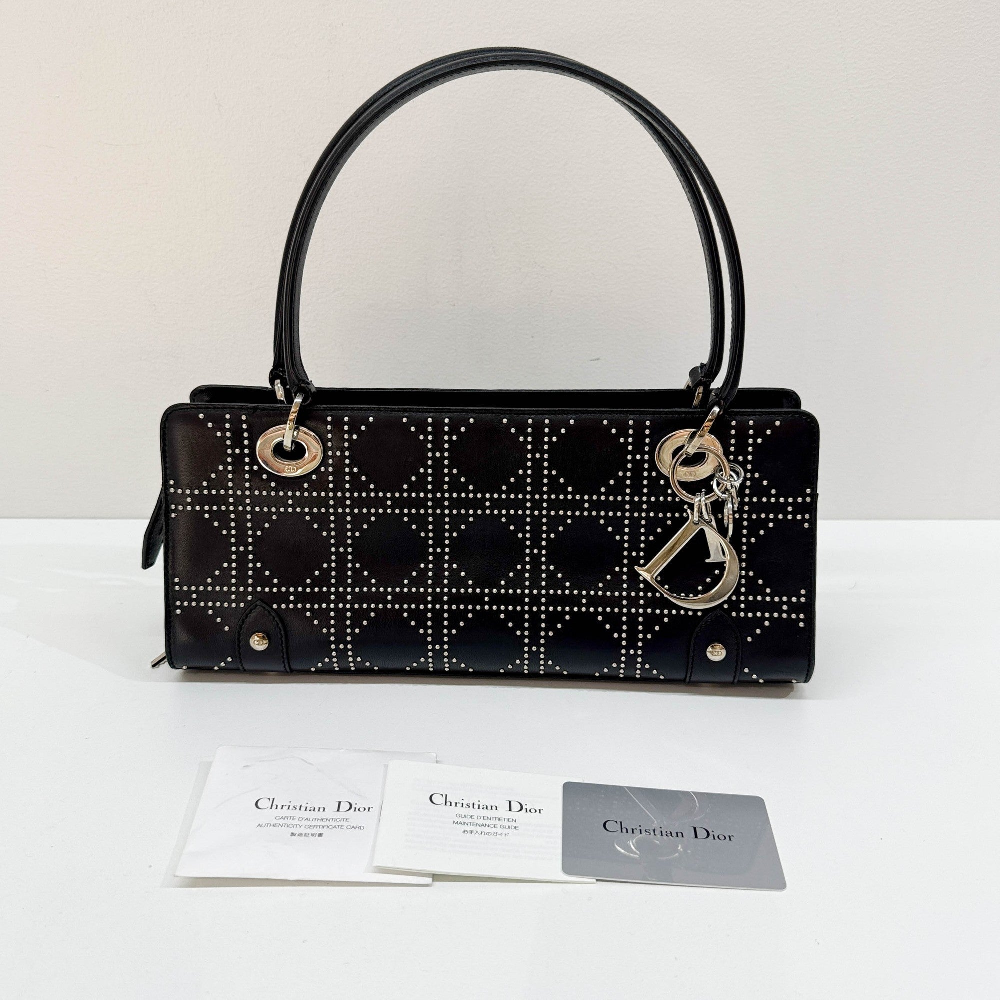 Lady Dior East West Black Leather Shoulder Bag
