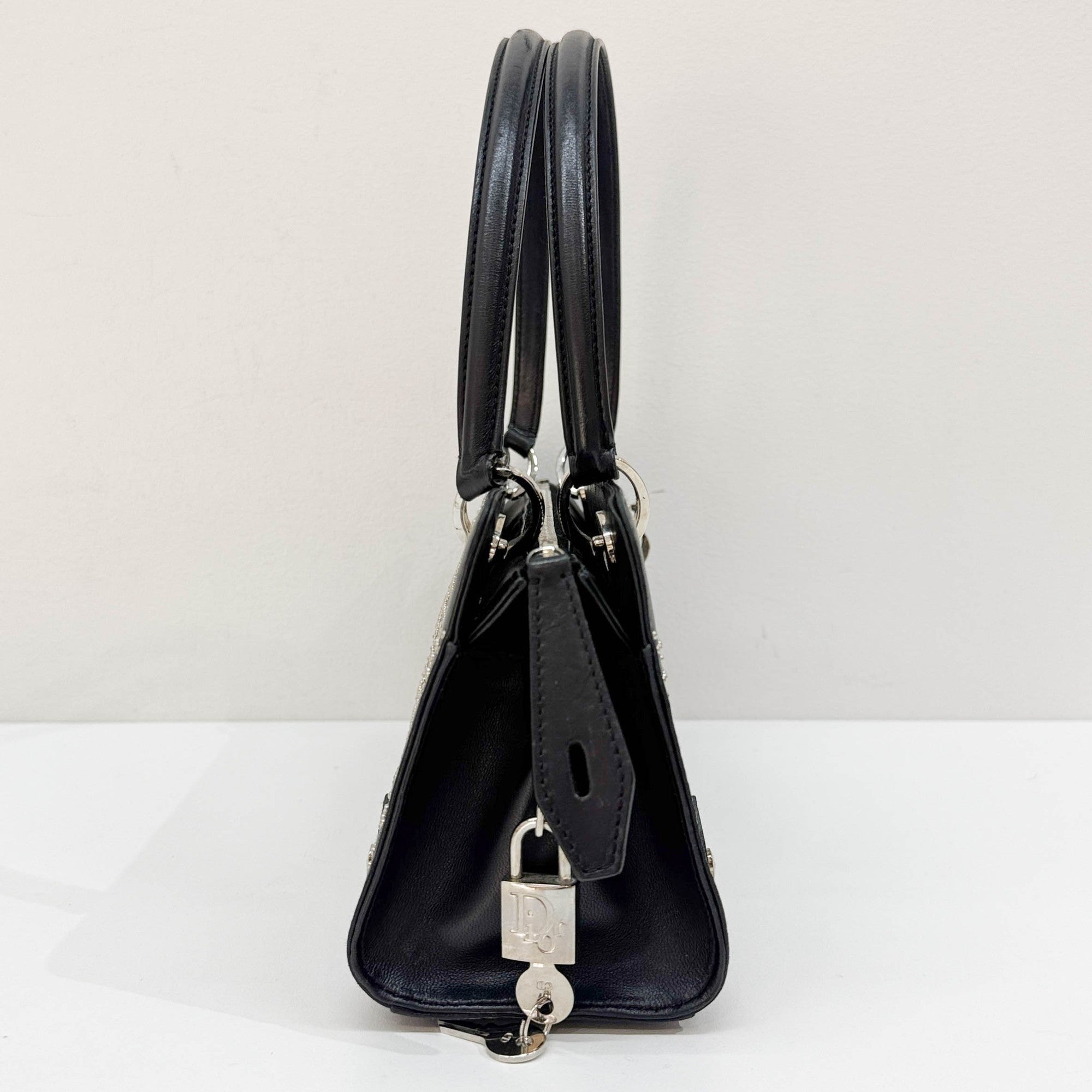 Lady Dior East West Black Leather Shoulder Bag