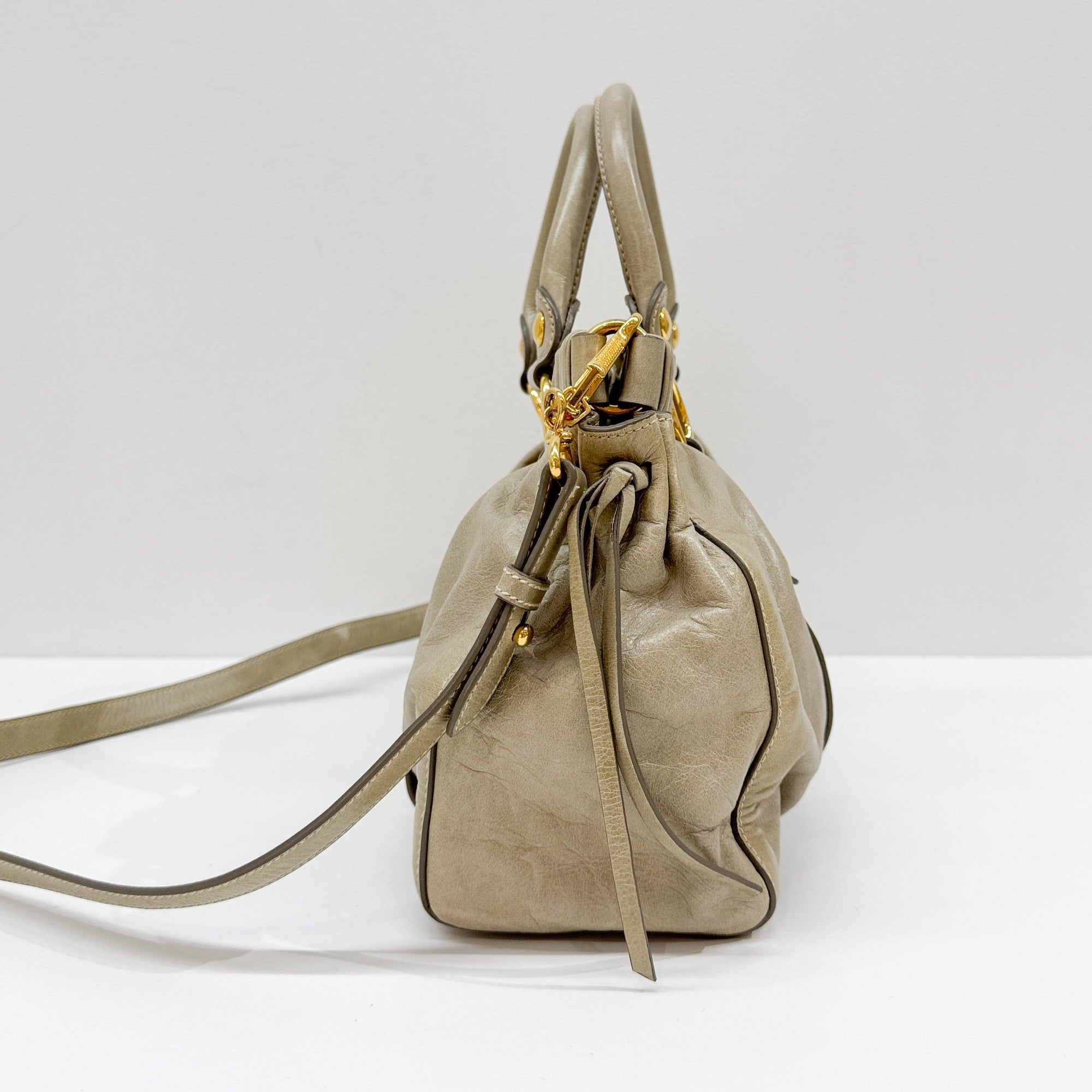 Vitello Sage Green Leather Two Way Bag