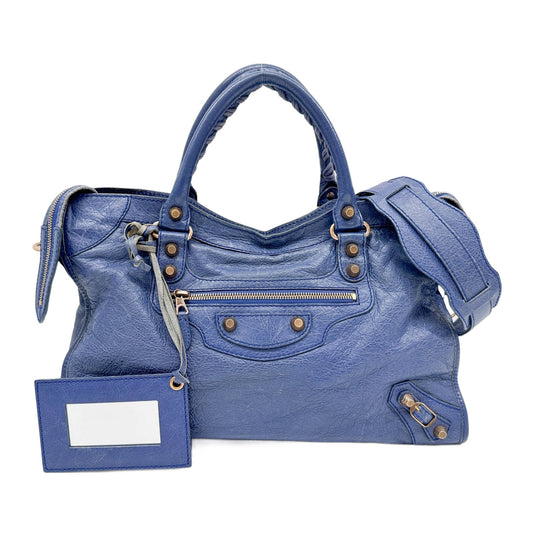The City Blue Leather Two Way Bag