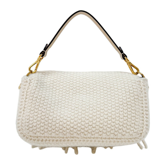 Baguette Knitted White Wool Two Way Bag