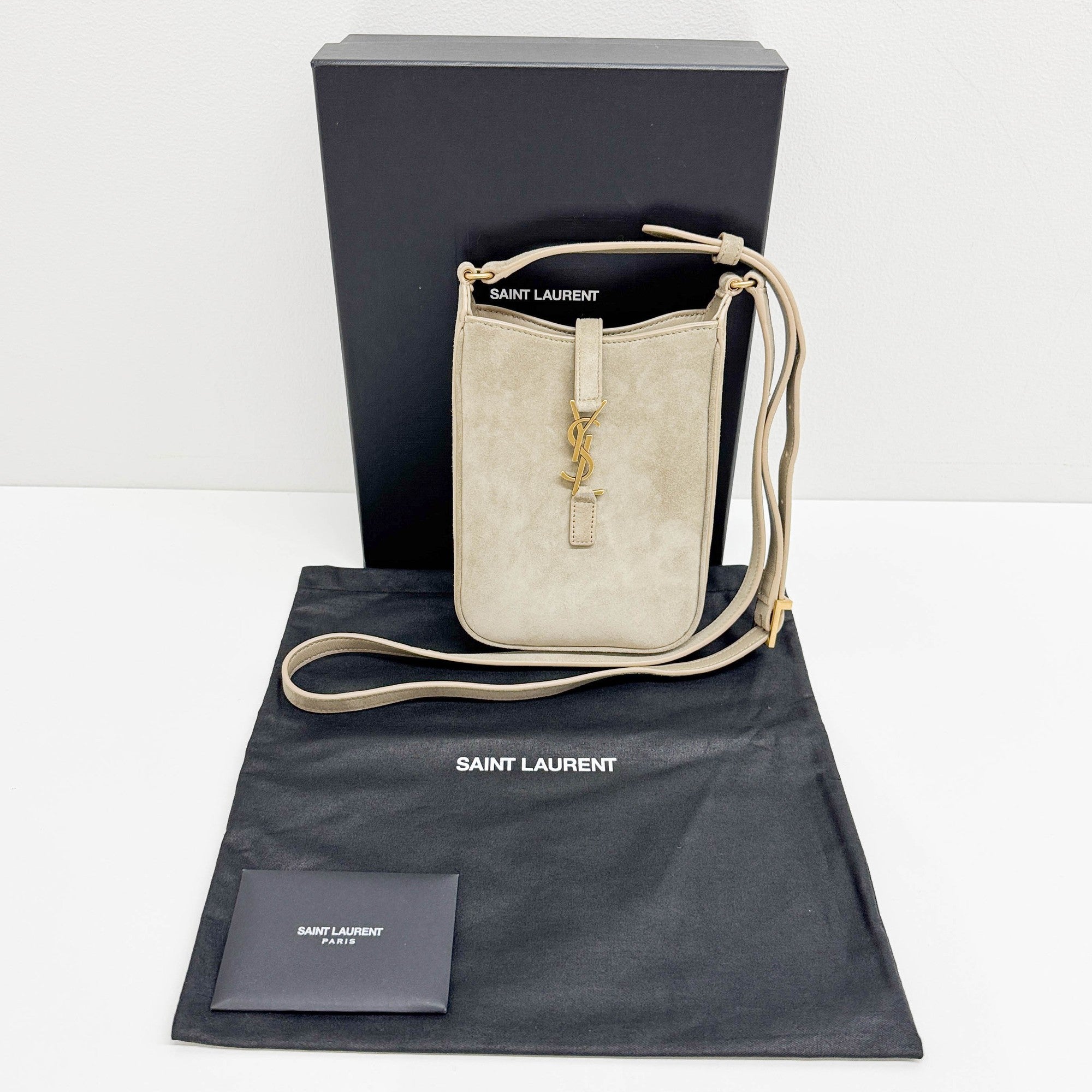 Mini Vertical Elephant Gray Suede Shoulder Bag