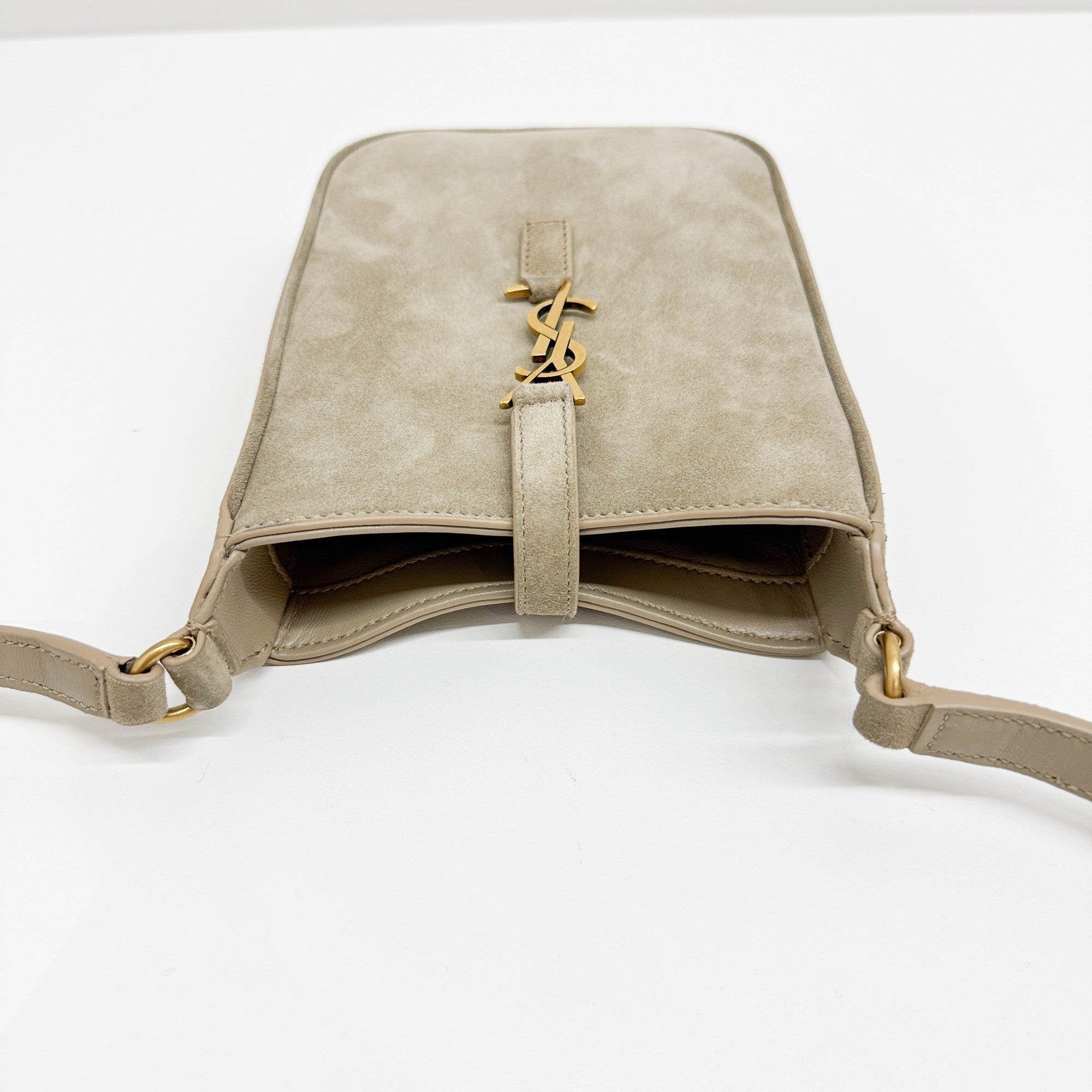 Mini Vertical Elephant Gray Suede Shoulder Bag