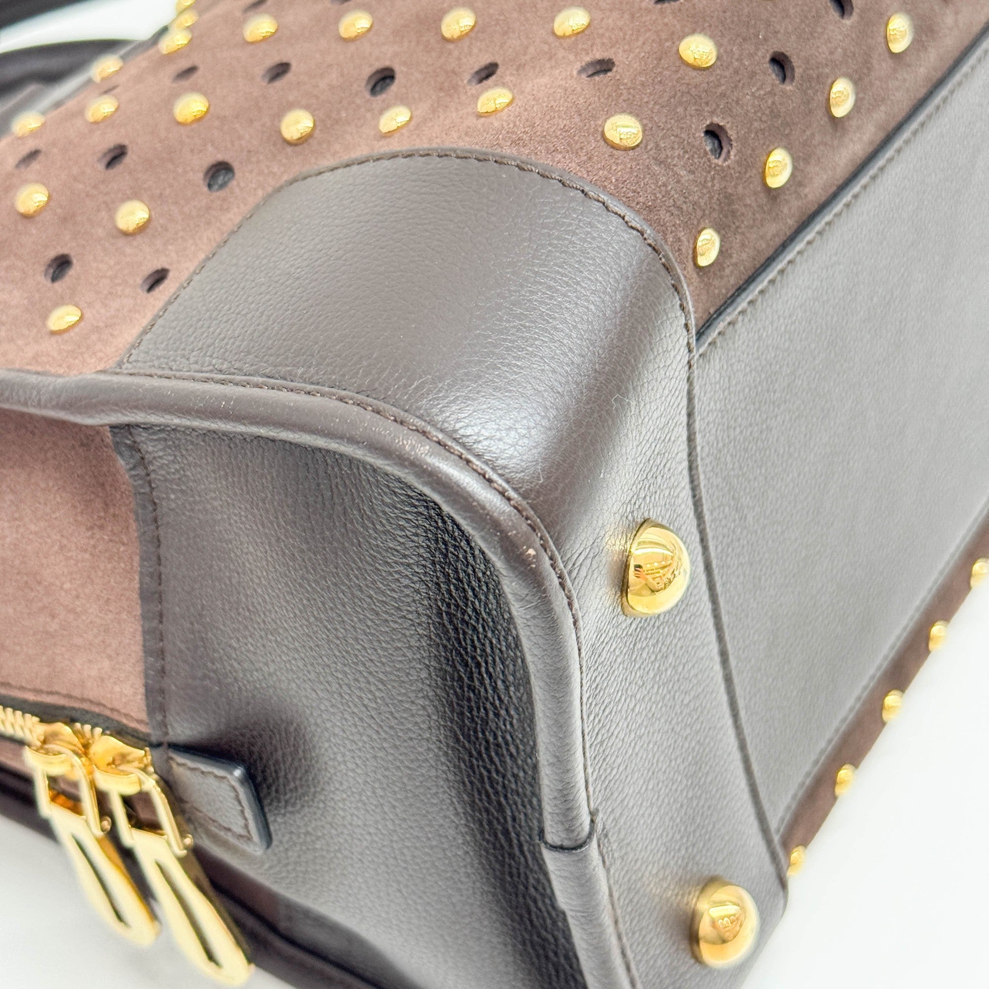 Amazona Studded Brown Suede Hand Bag