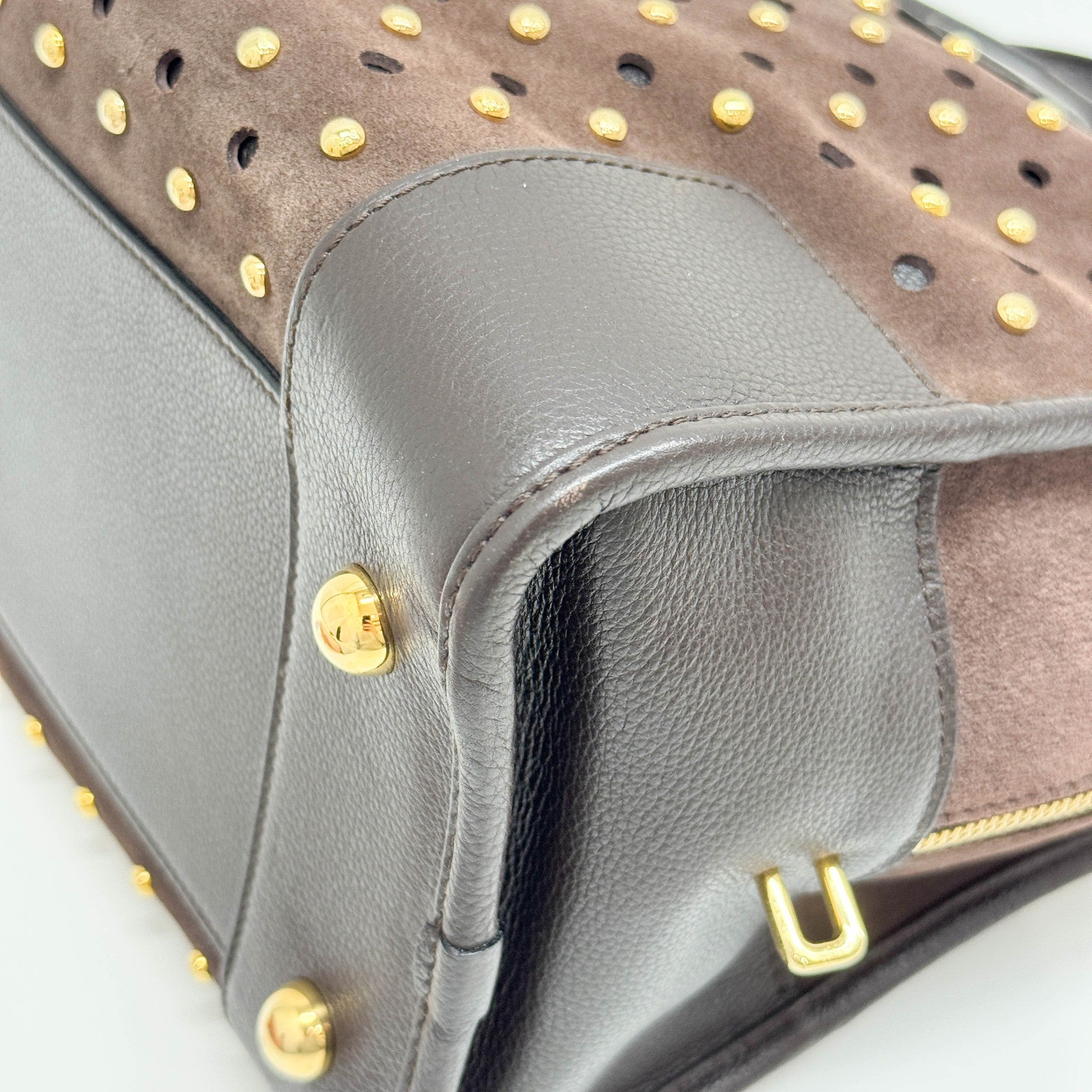 Amazona Studded Brown Suede Hand Bag