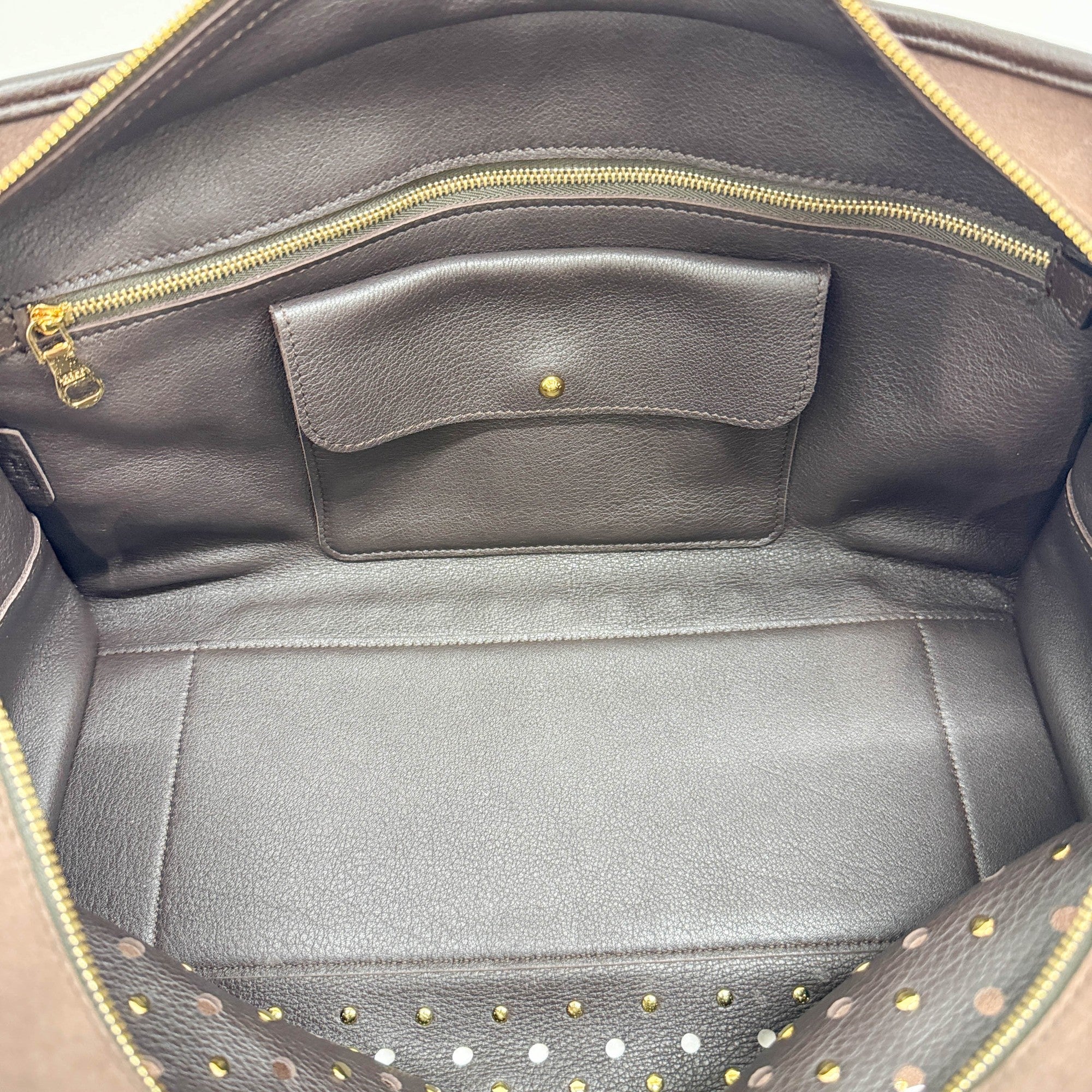 Amazona Studded Brown Suede Hand Bag