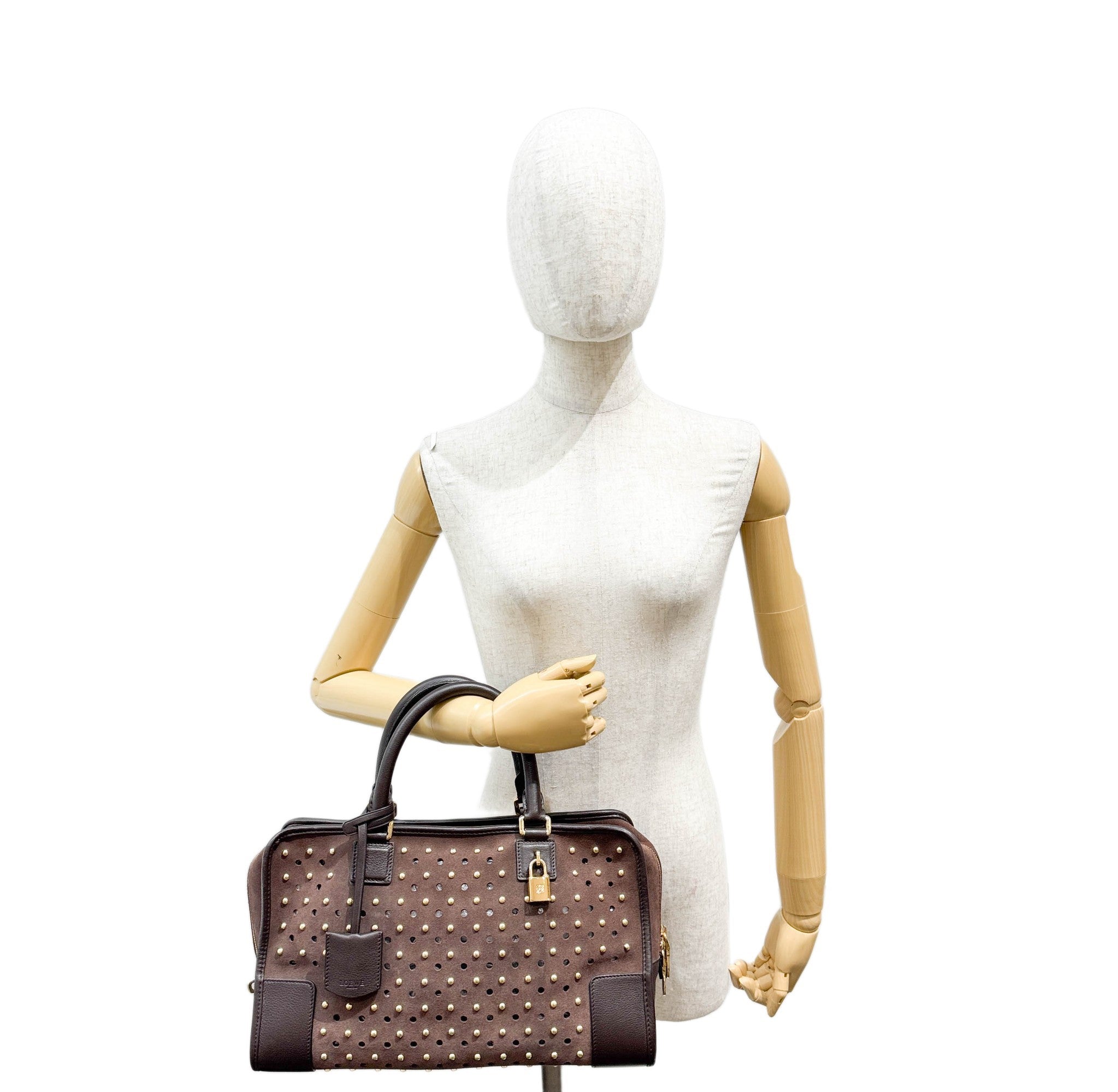 Amazona Studded Brown Suede Hand Bag