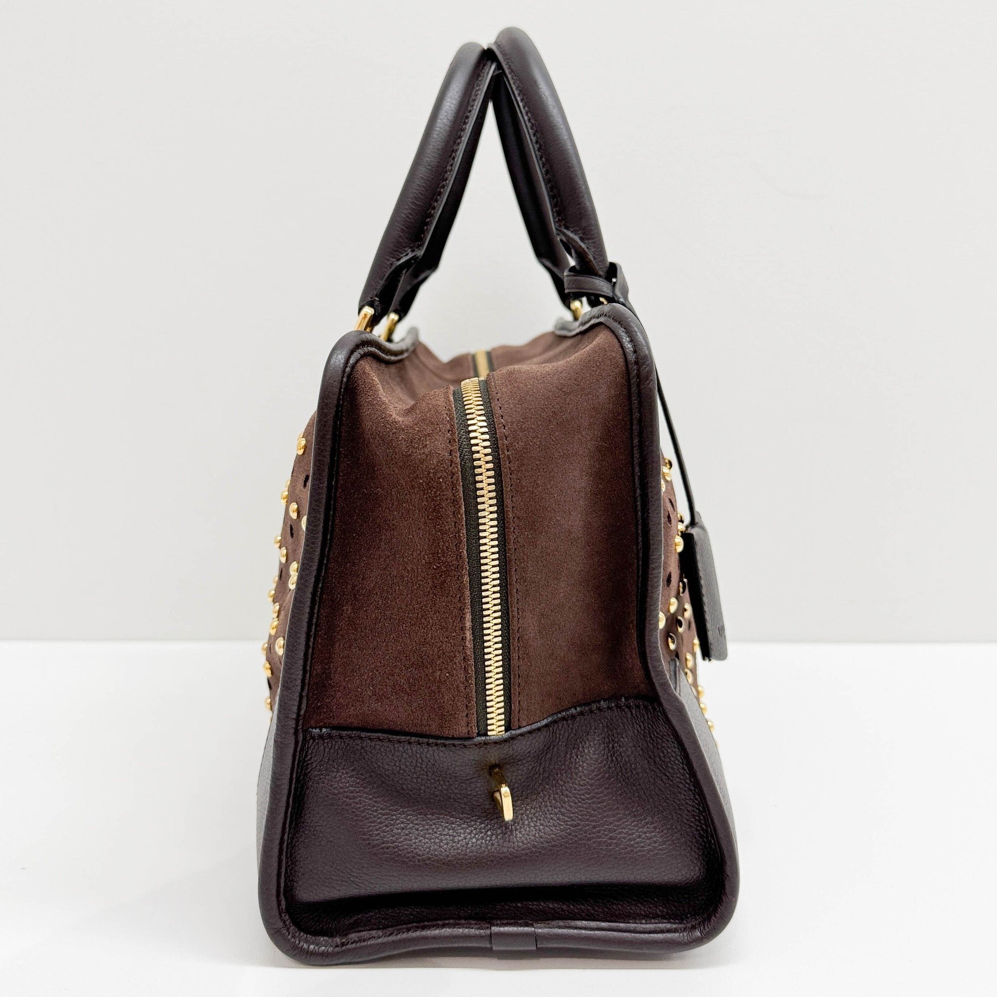 Amazona Studded Brown Suede Hand Bag