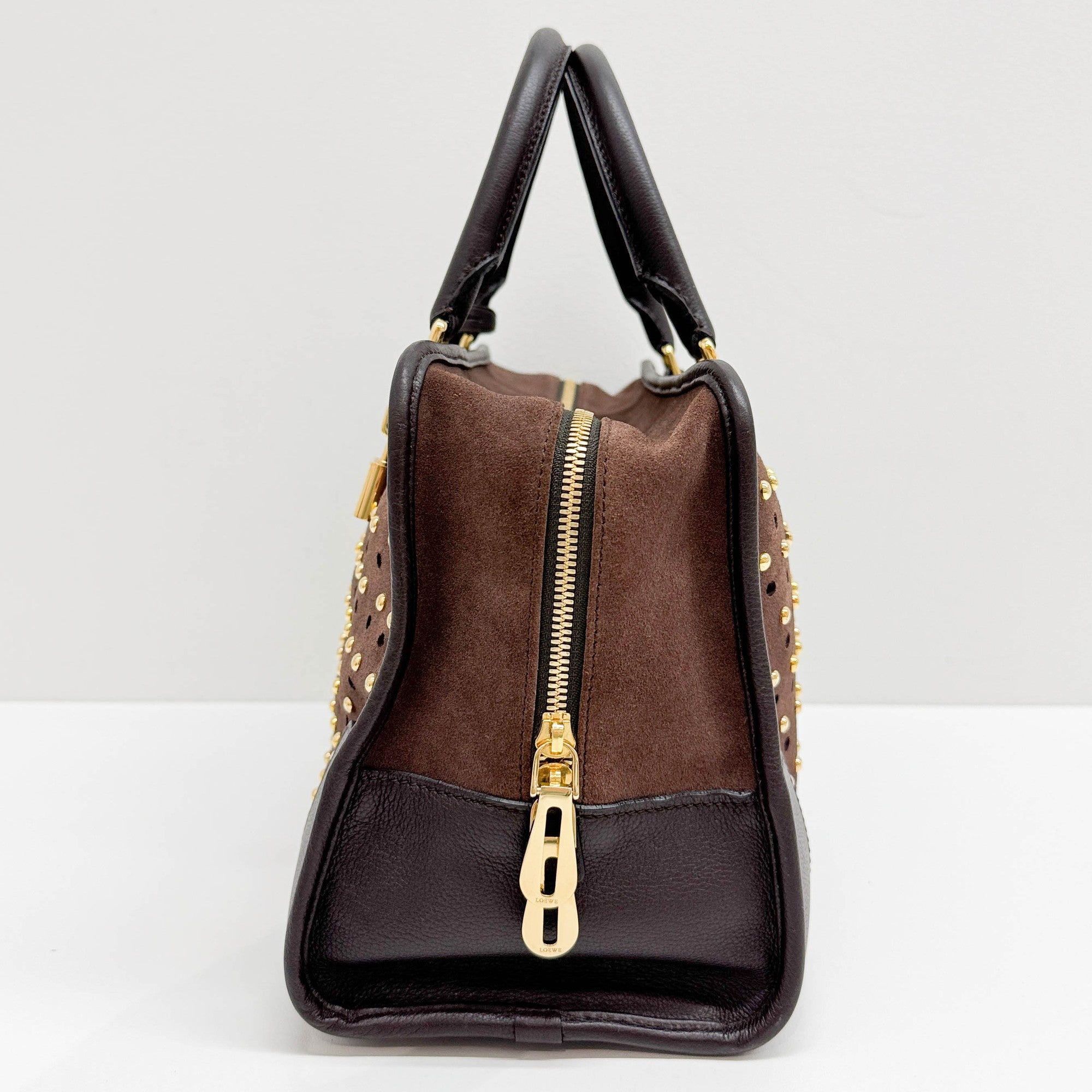 Amazona Studded Brown Suede Hand Bag