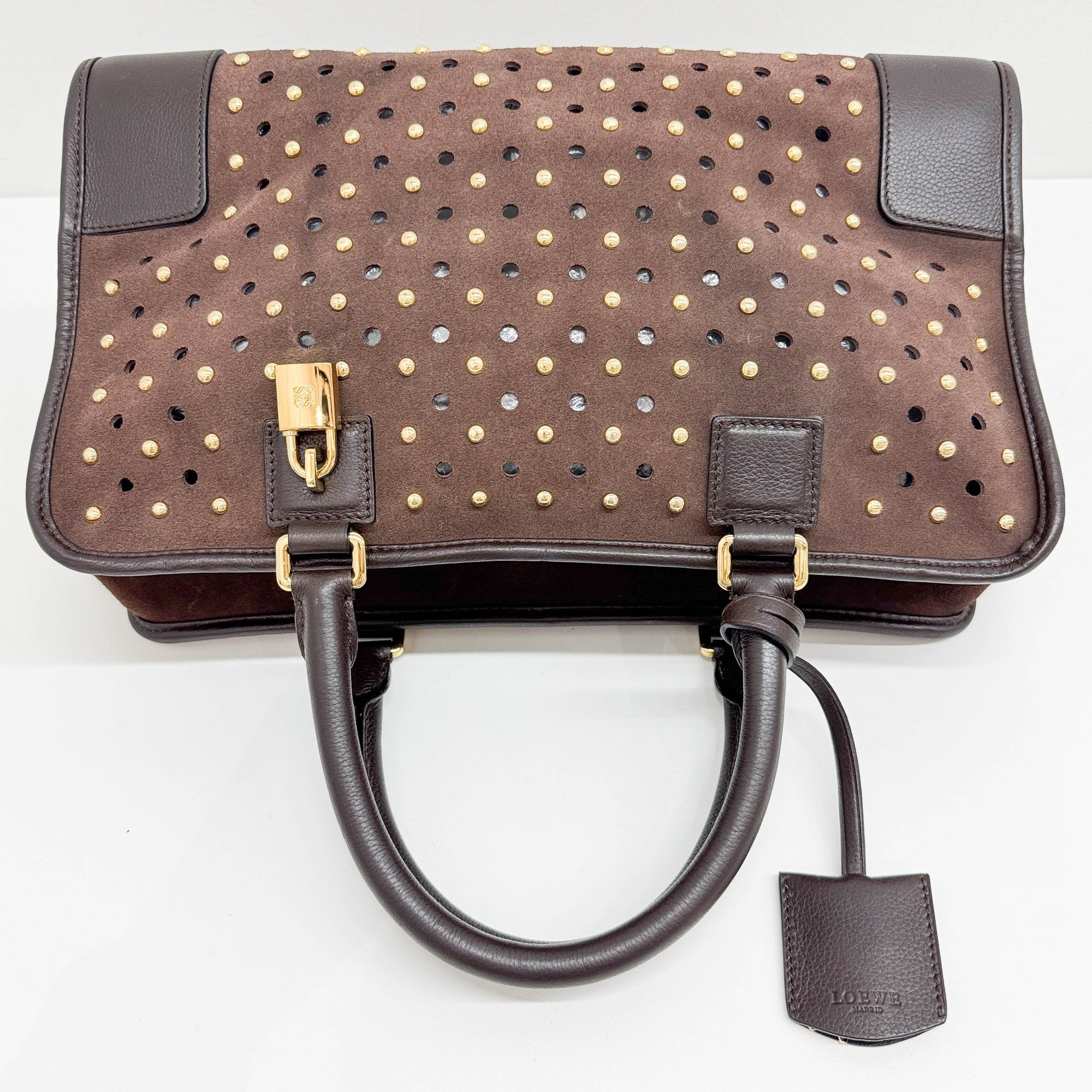 Amazona Studded Brown Suede Hand Bag