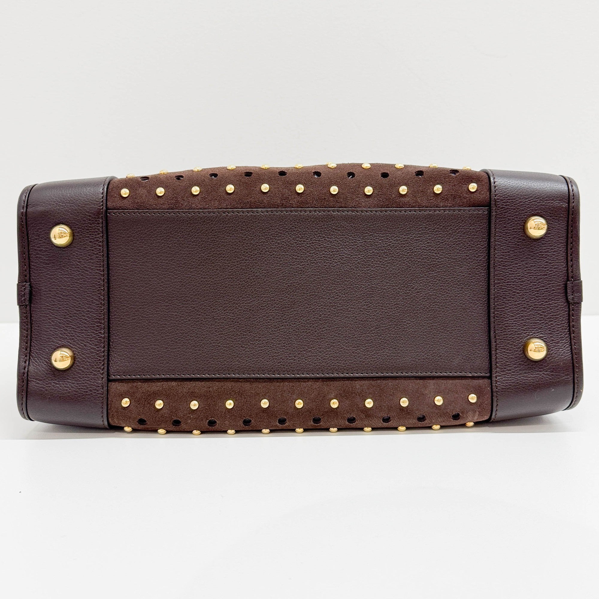 Amazona Studded Brown Suede Hand Bag