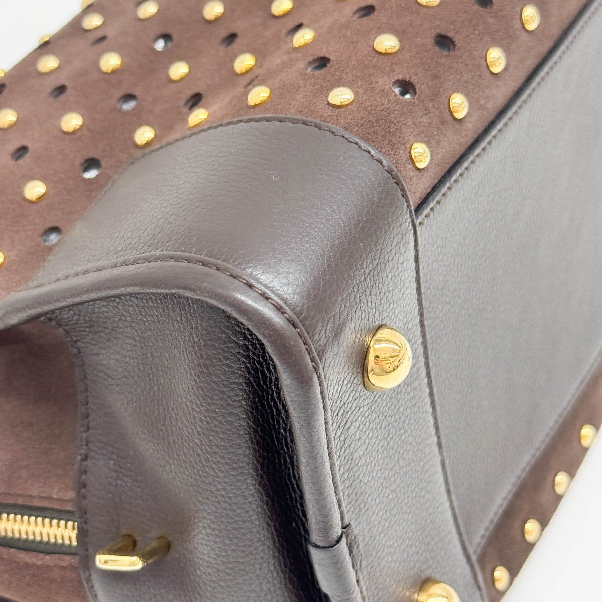 Amazona Studded Brown Suede Hand Bag