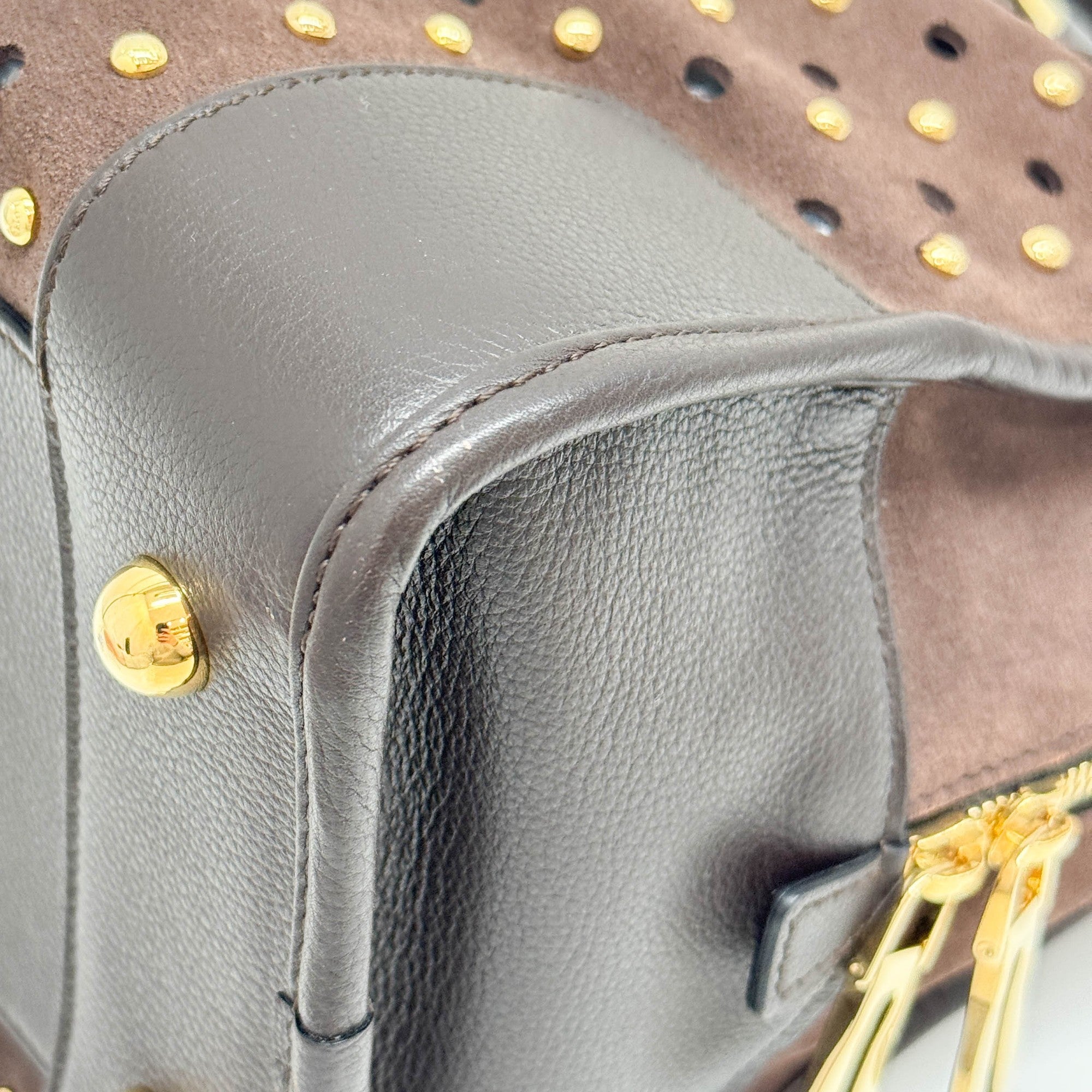 Amazona Studded Brown Suede Hand Bag