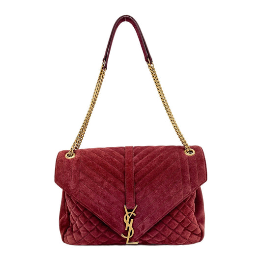 College Red Chevron Suede Shoulder Bag