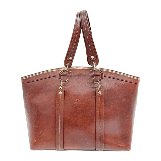 Butterfly Embroidered Brown Leather Tote Bag