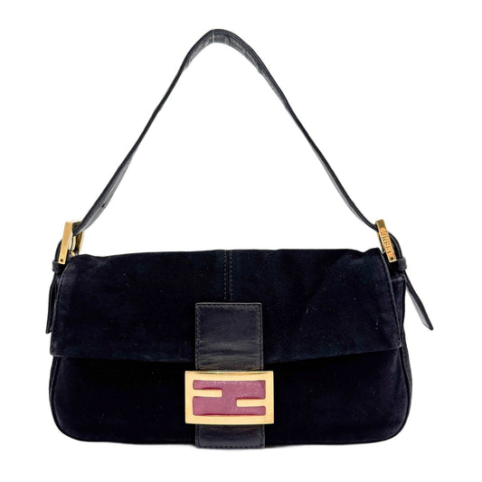 Baguette Black Suede Shoulder Bag