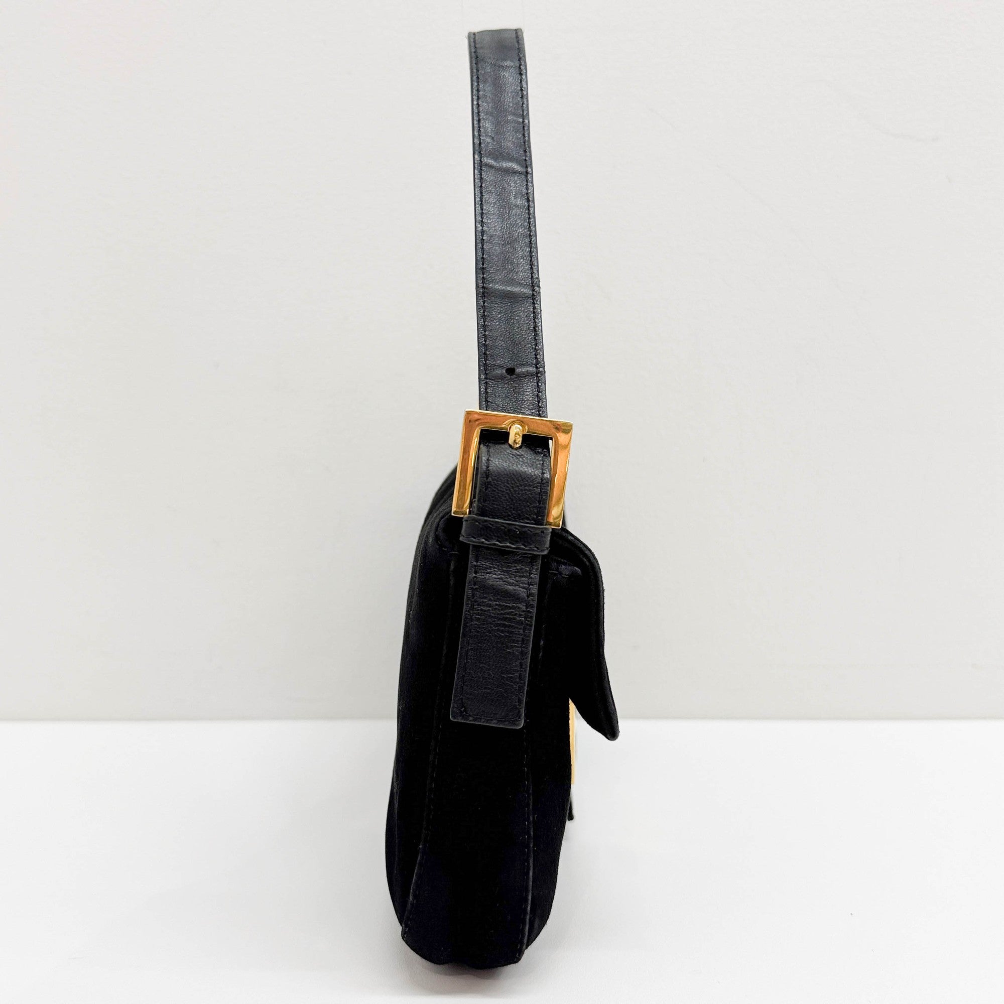 Baguette Black Suede Shoulder Bag