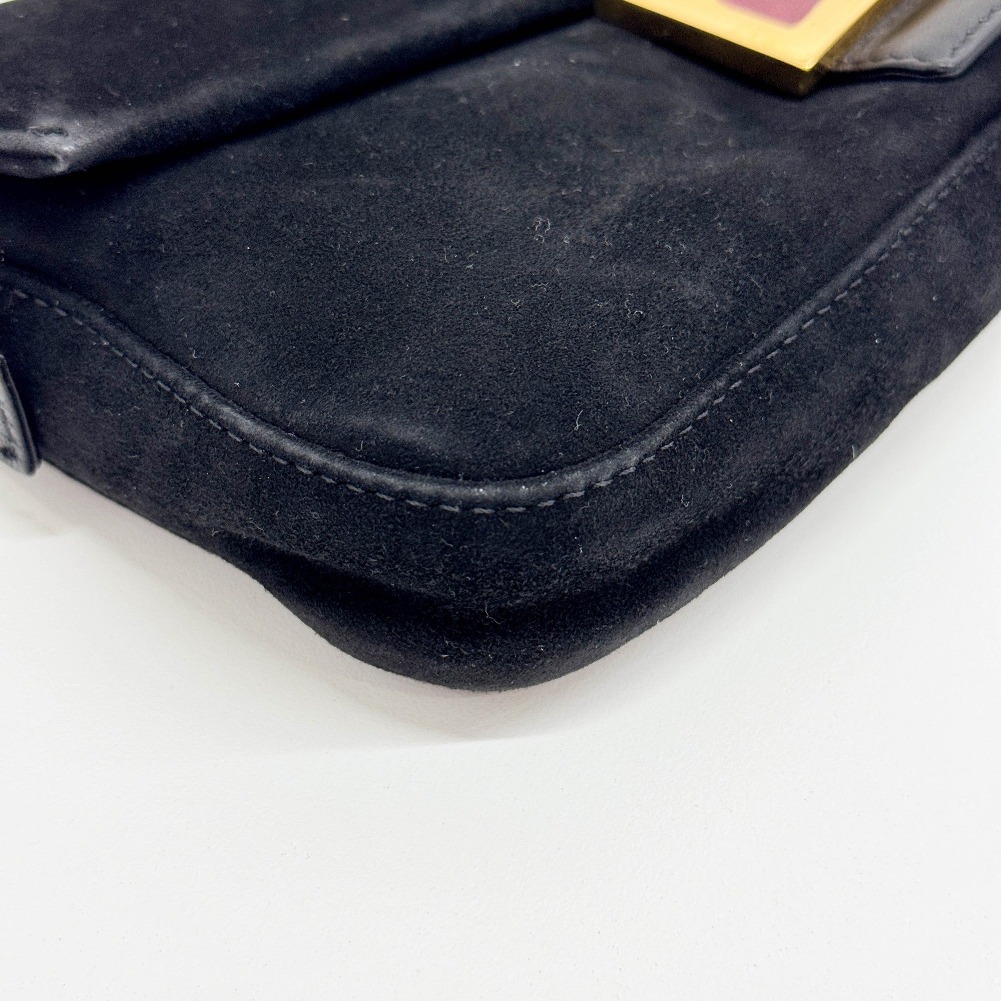 Baguette Black Suede Shoulder Bag