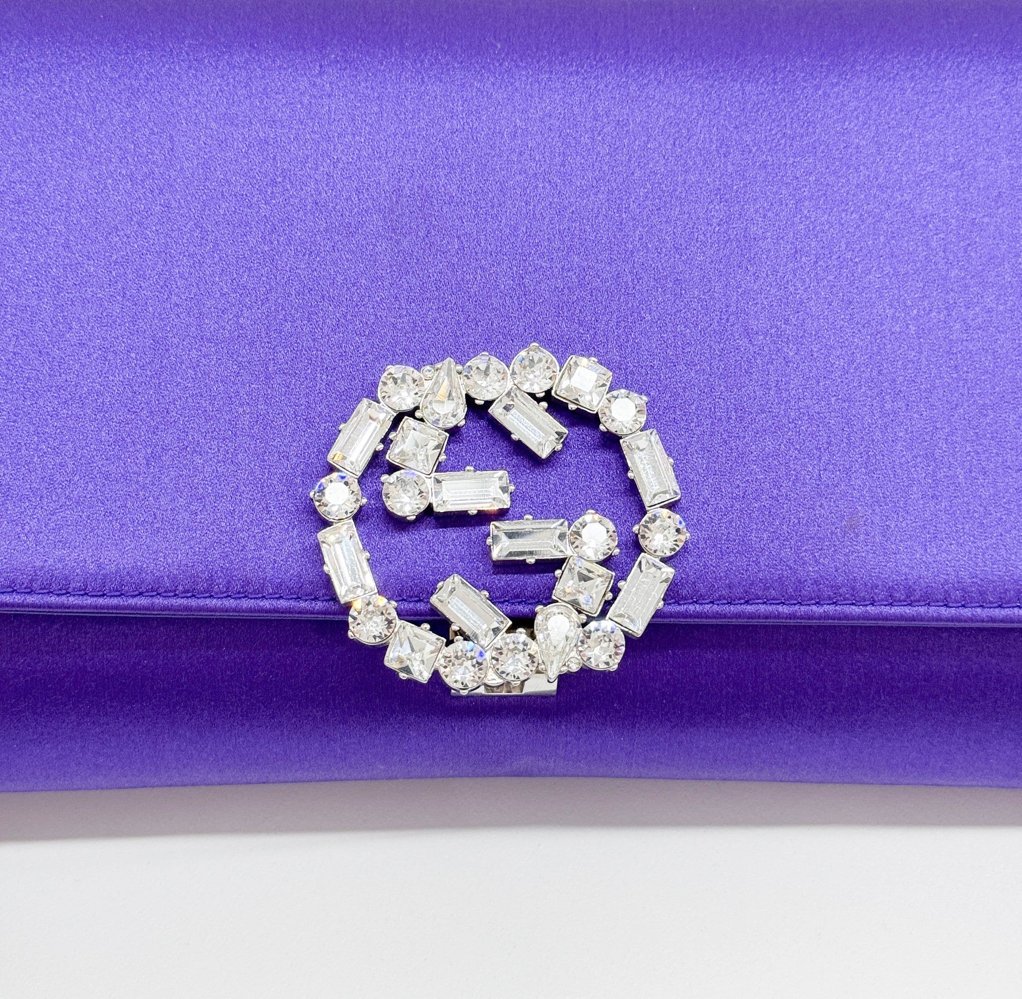 Rhinestone Violet Satin Clutch Bag