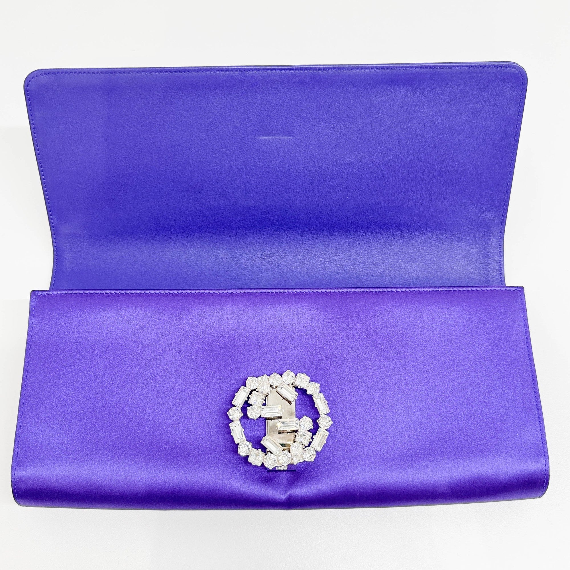 Rhinestone Violet Satin Clutch Bag