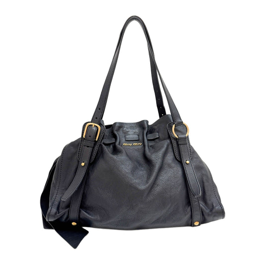 Vitello Lux Bow Black Leather Shoulder Bag