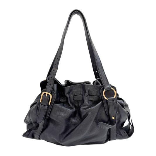 Vitello Lux Bow Black Leather Shoulder Bag