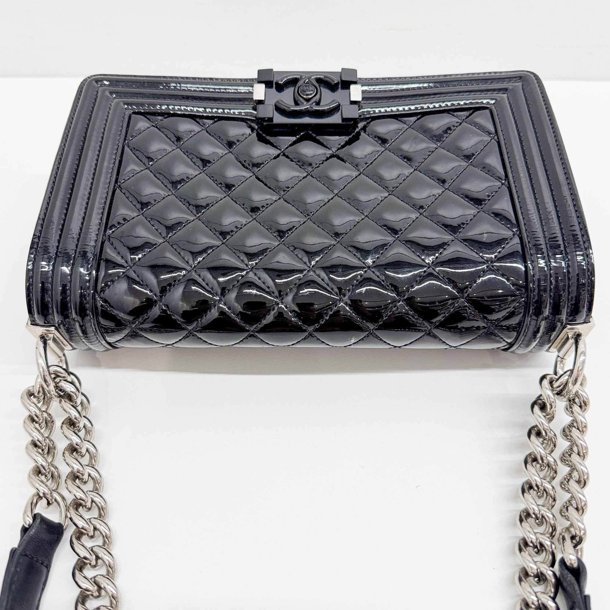 Boy Matelasse Black Patent Leather Shoulder Bag