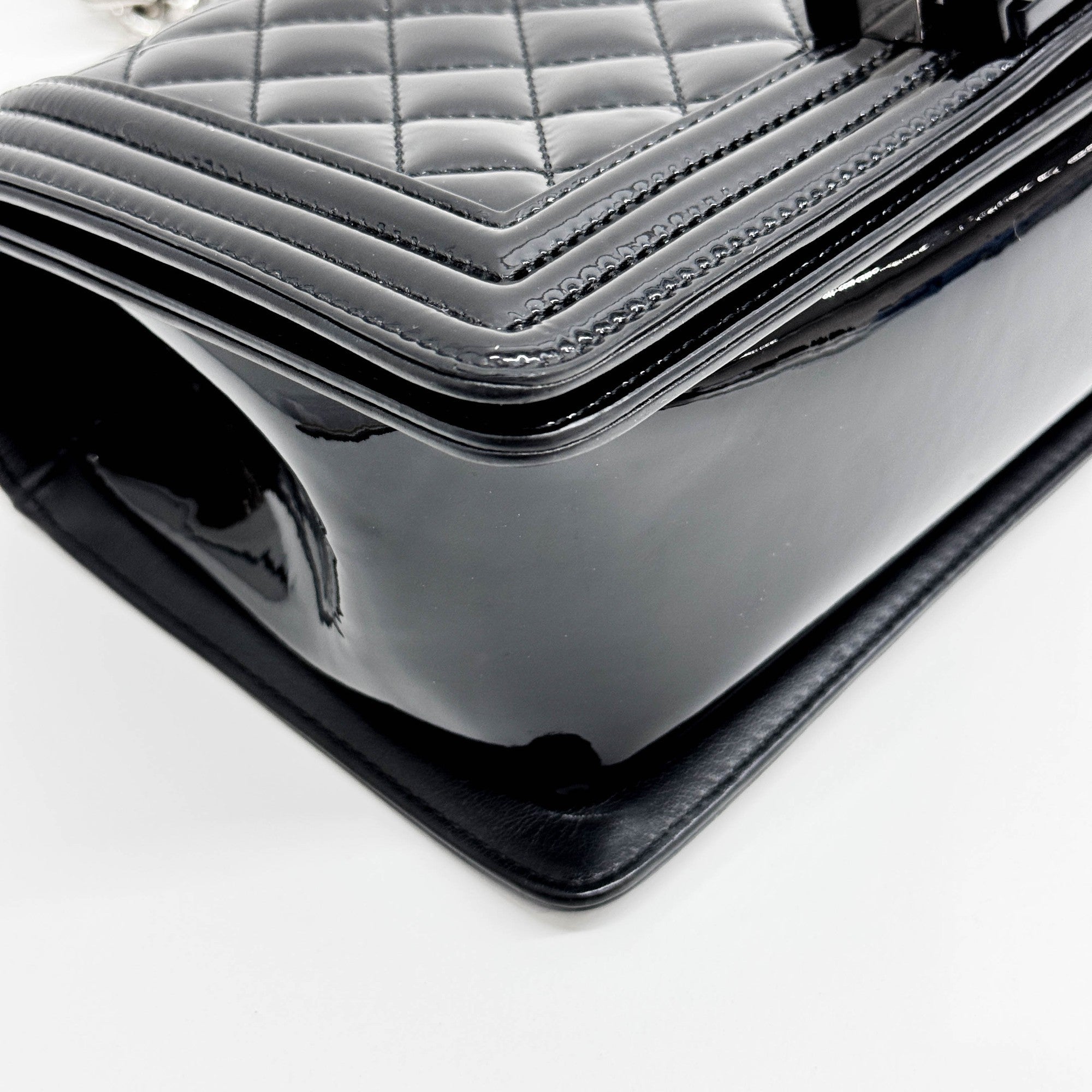 Boy Matelasse Black Patent Leather Shoulder Bag