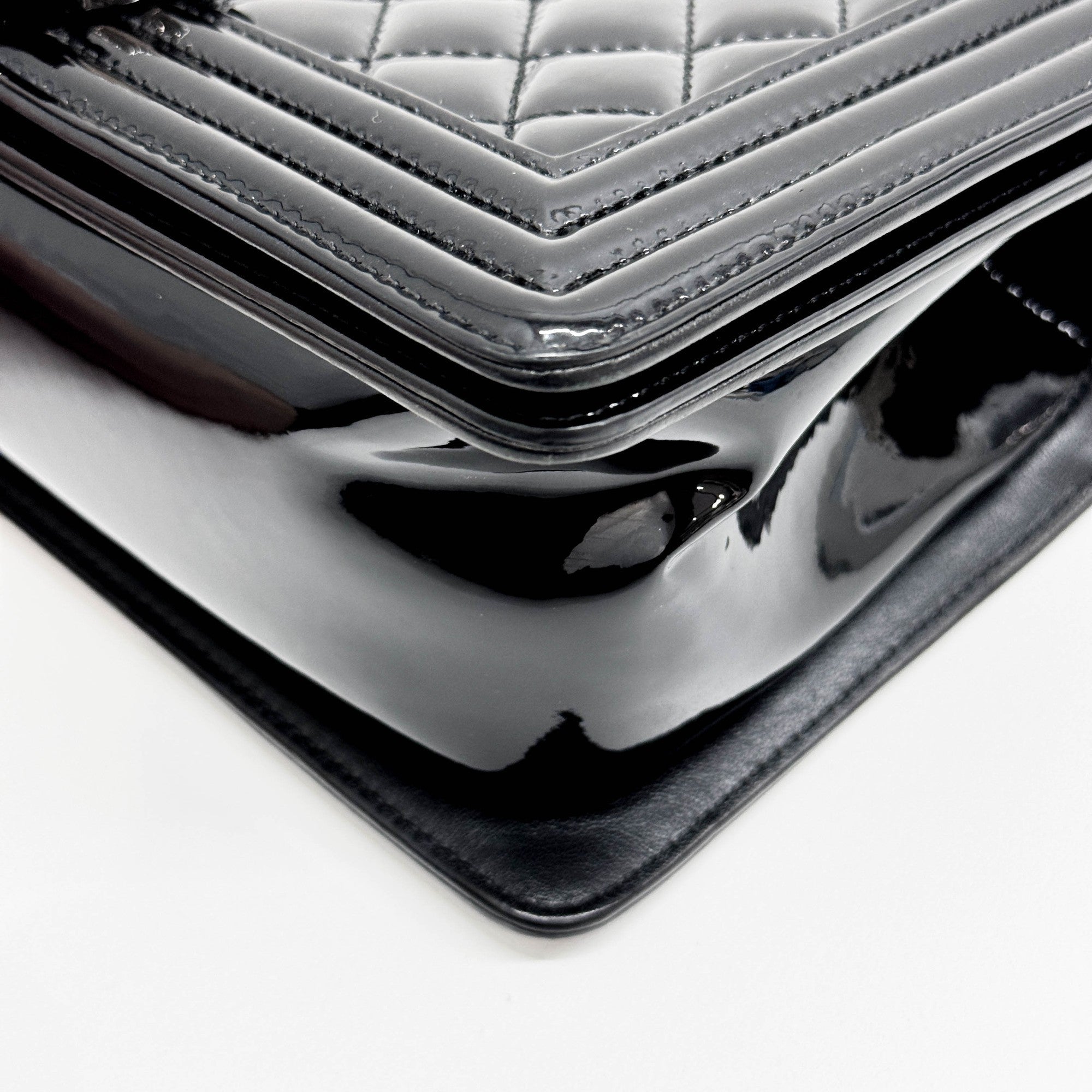 Boy Matelasse Black Patent Leather Shoulder Bag