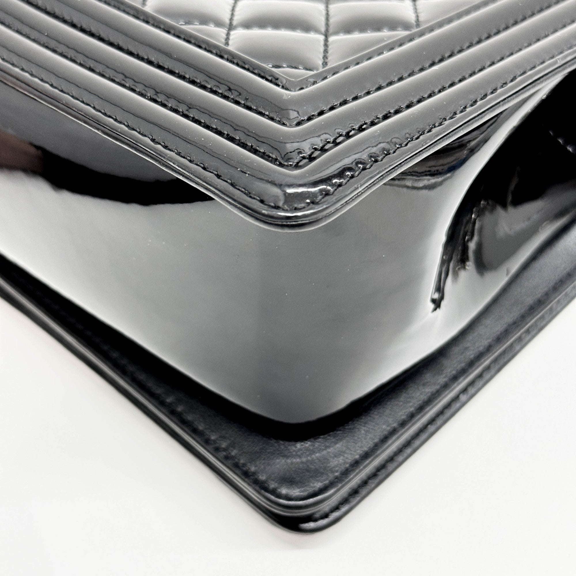 Boy Matelasse Black Patent Leather Shoulder Bag