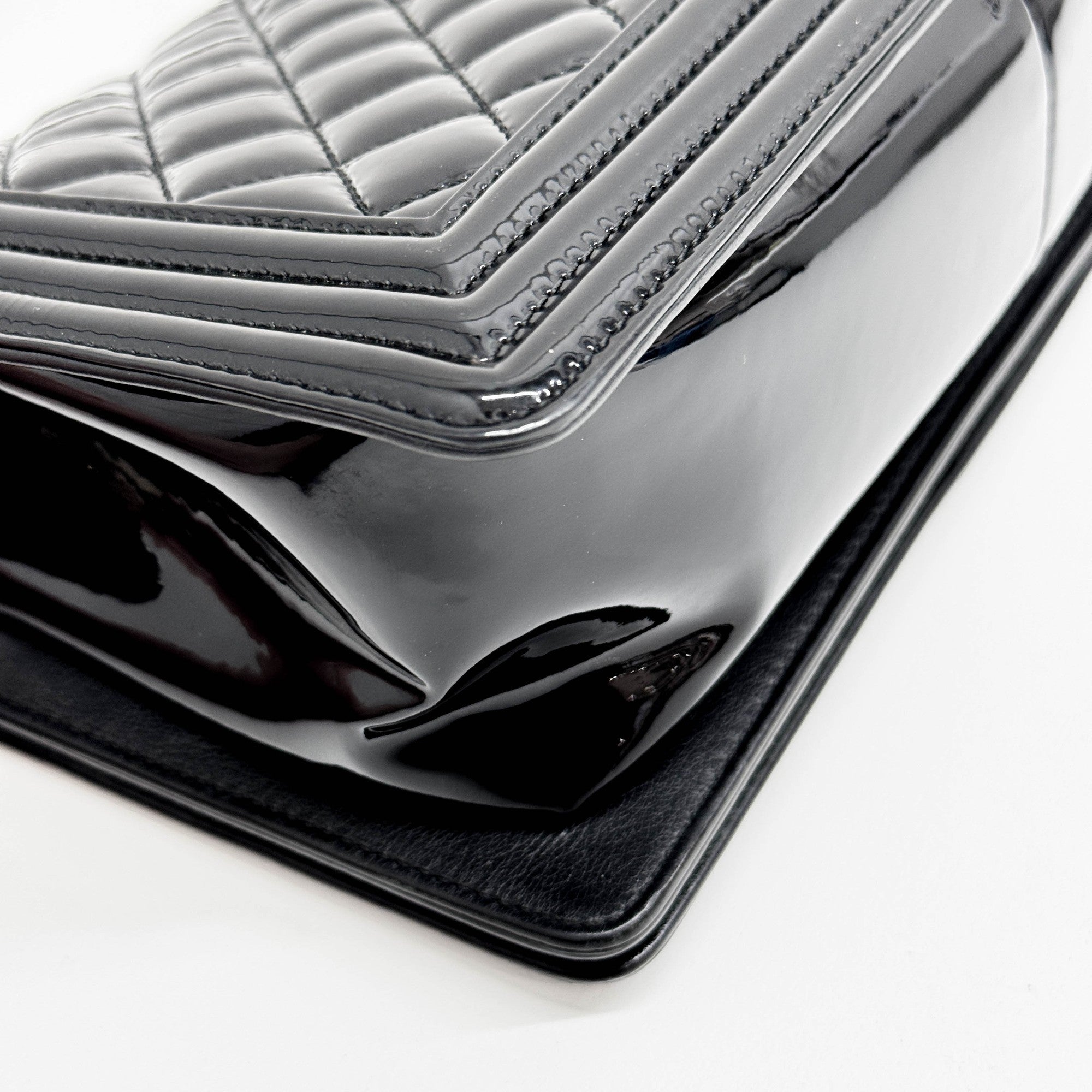 Boy Matelasse Black Patent Leather Shoulder Bag