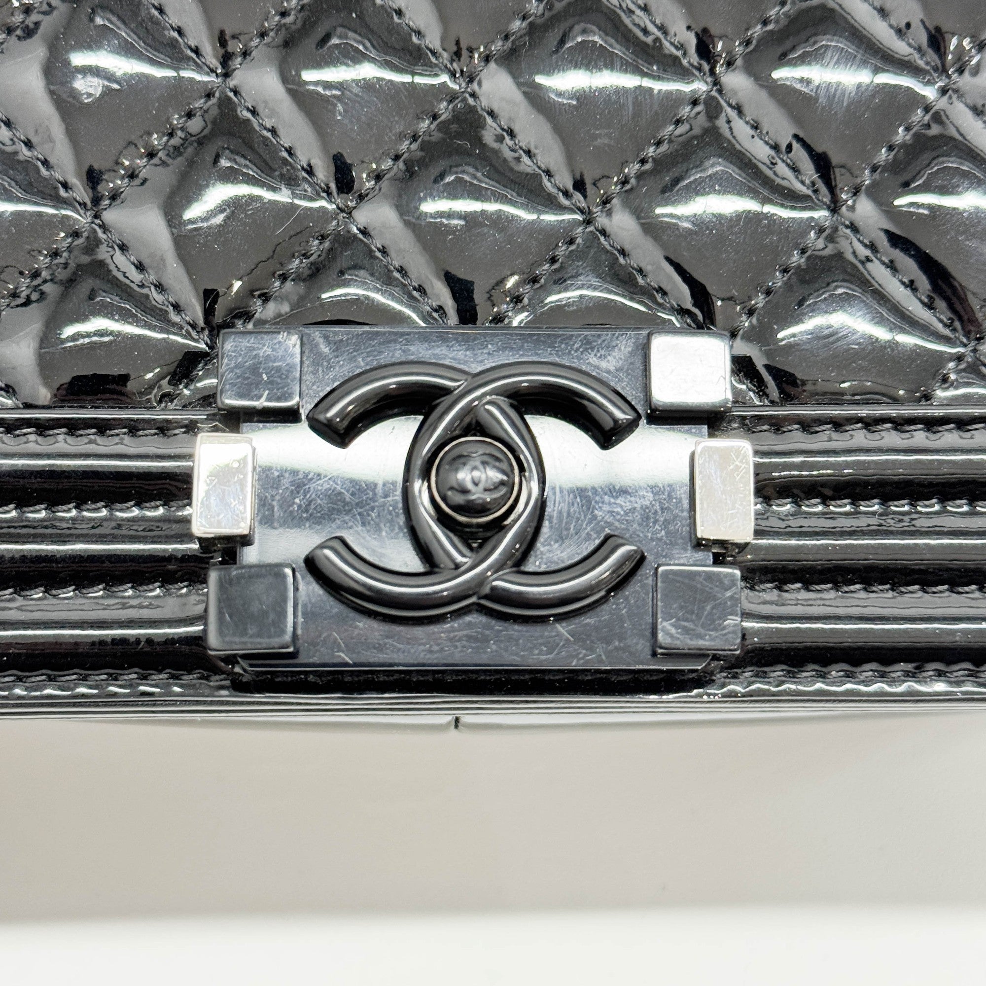 Boy Matelasse Black Patent Leather Shoulder Bag