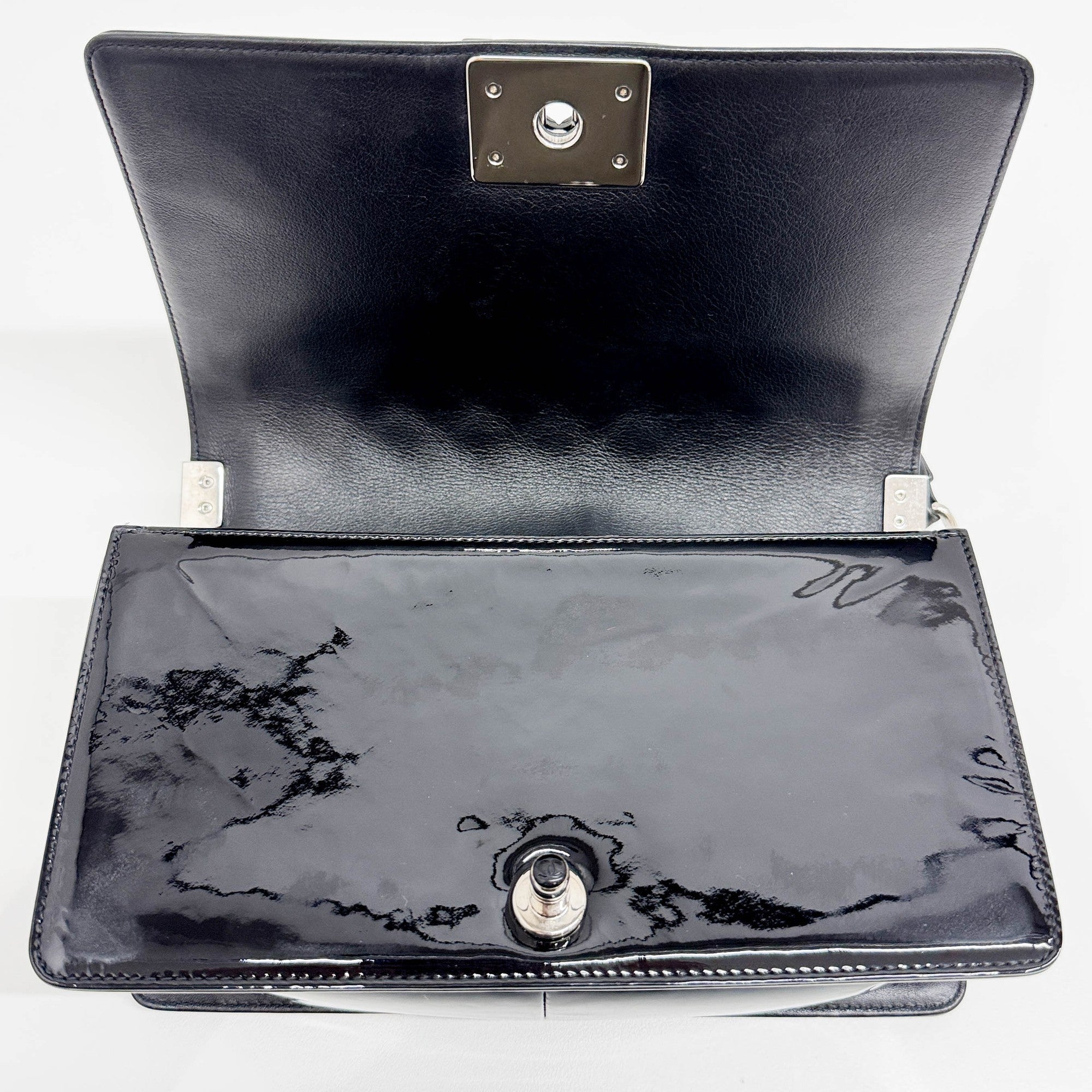 Boy Matelasse Black Patent Leather Shoulder Bag