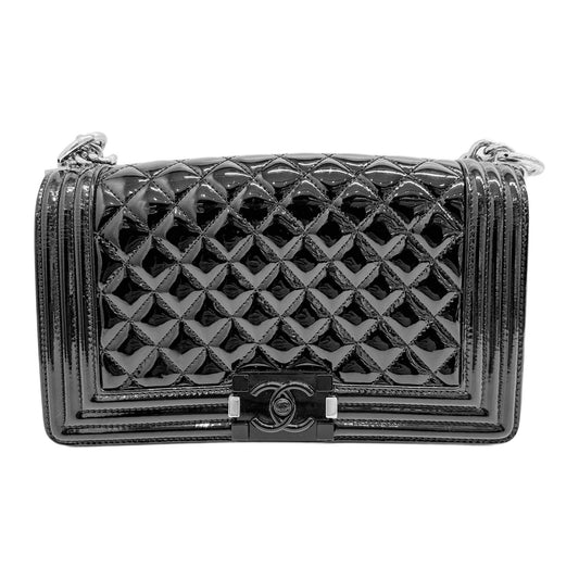 Boy Matelasse Black Patent Leather Shoulder Bag