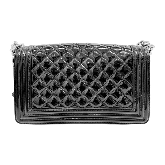Boy Matelasse Black Patent Leather Shoulder Bag