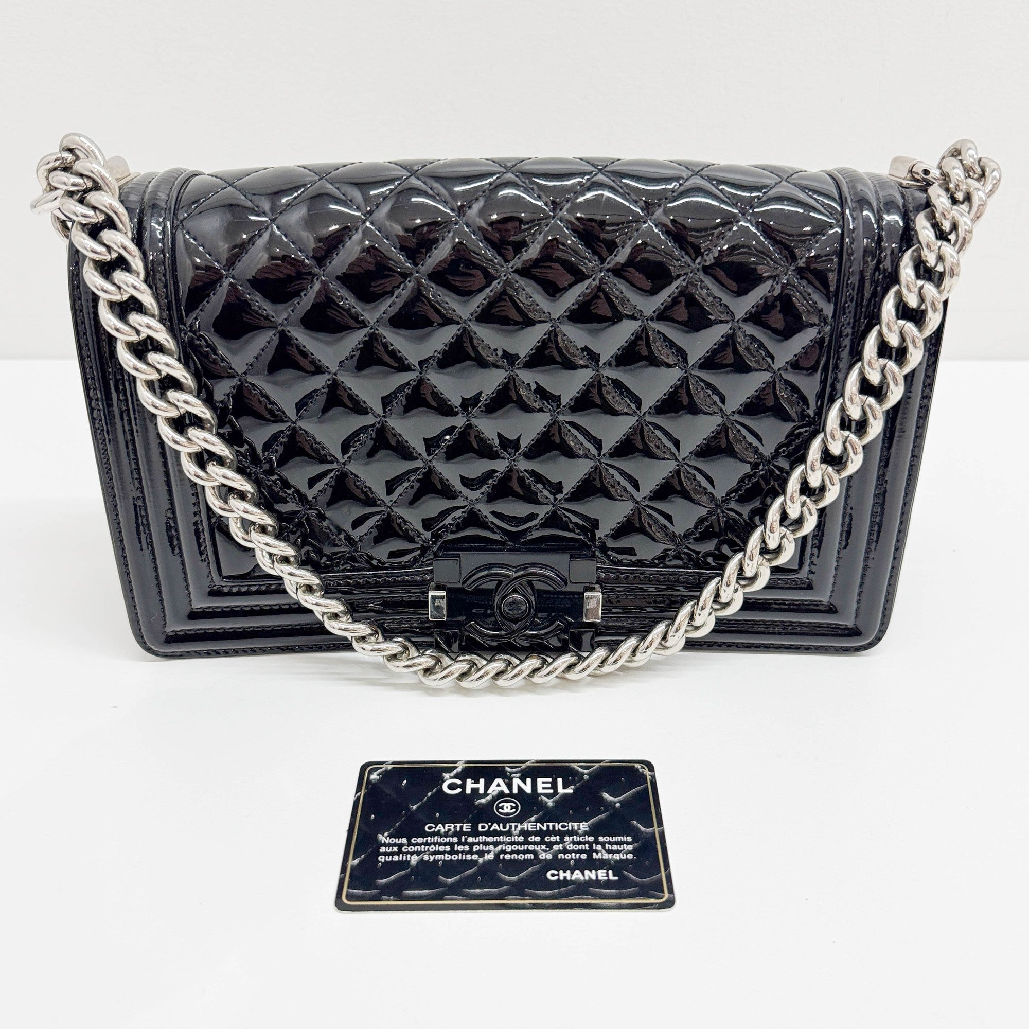 Boy Matelasse Black Patent Leather Shoulder Bag